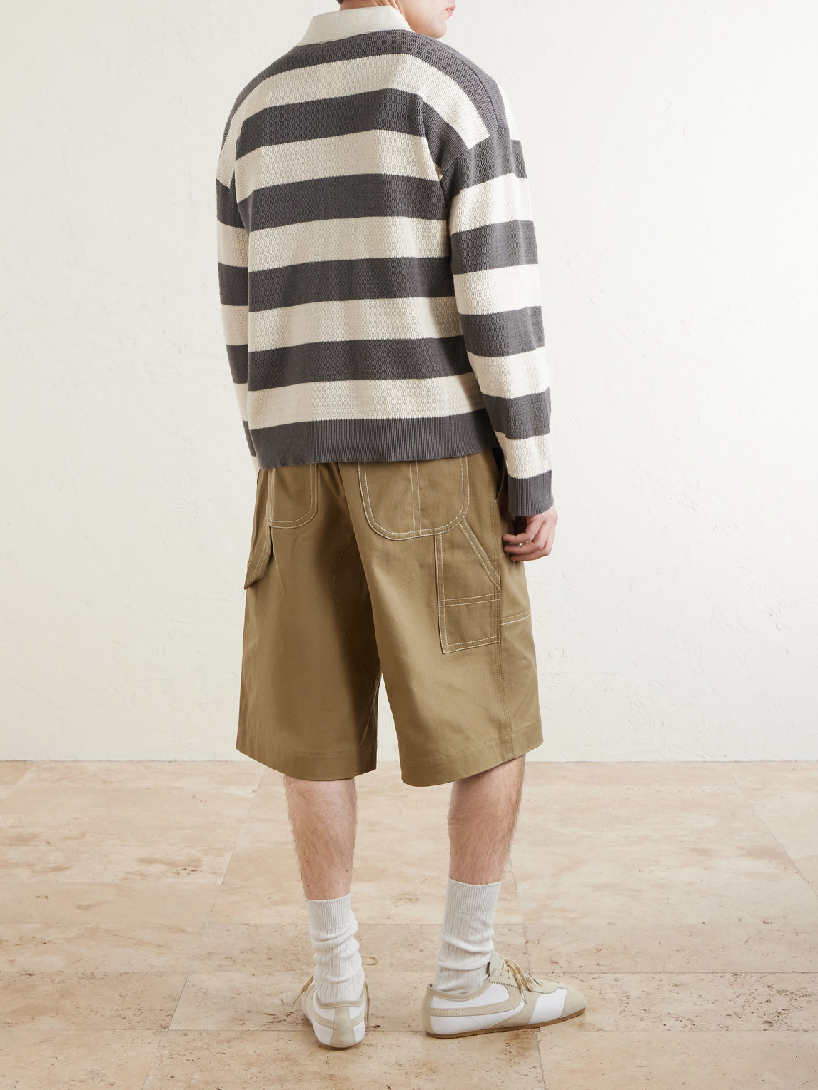 Ami Paris - Logo-embroidered Striped Knitted Cotton Cardigan - Men - Gray - M 