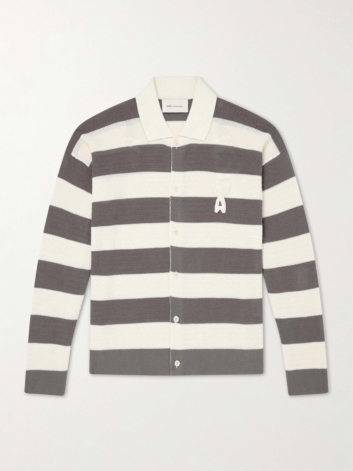 AMI Paris AMI PARIS - Logo-Embroidered Striped Knitted Cotton Cardigan - Men - Gray - M aus 100% Cotton in Gray