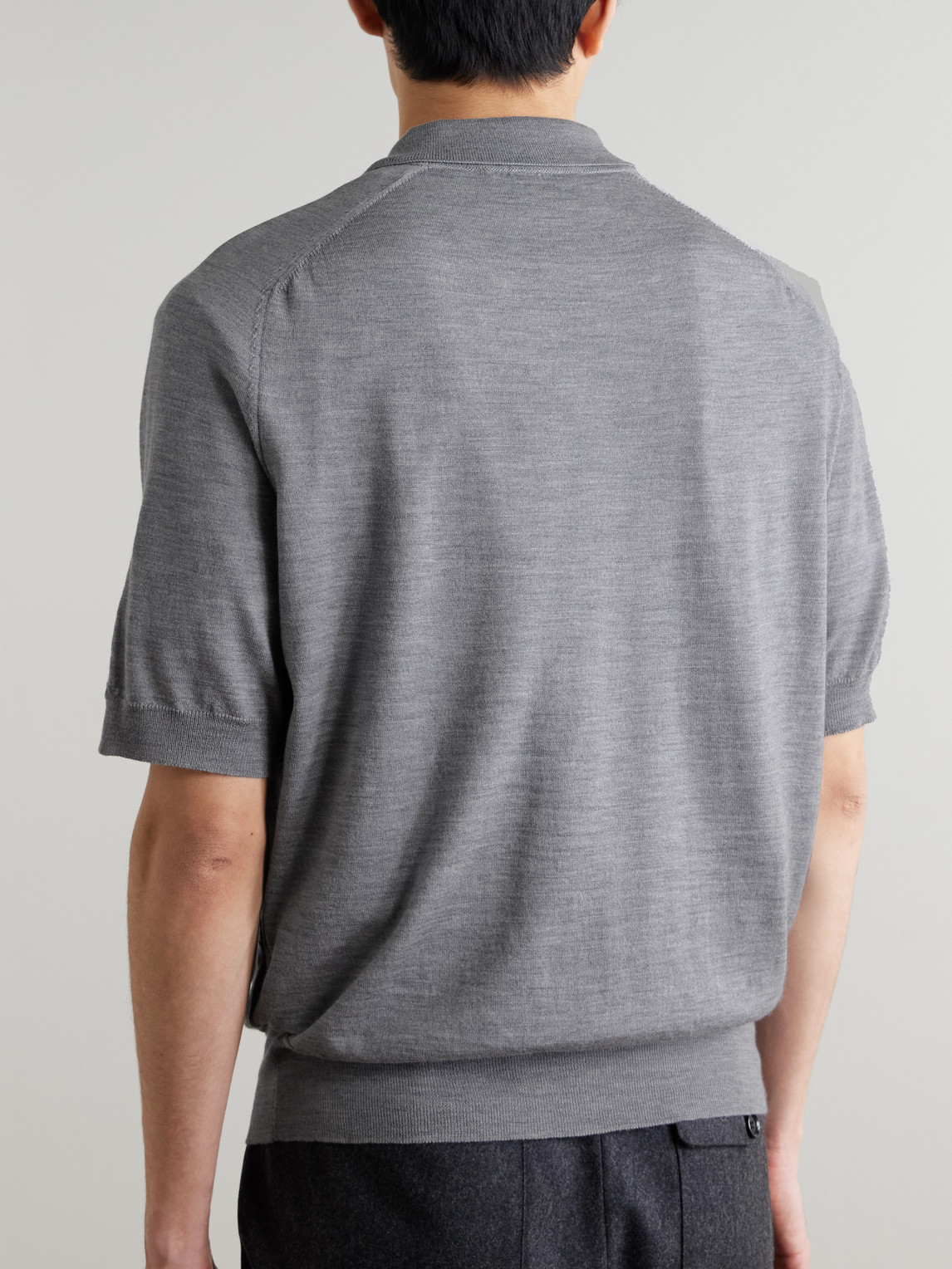  Ami Paris - Logo-embroidered Merino Wool Polo Shirt - Men - Gray - S 