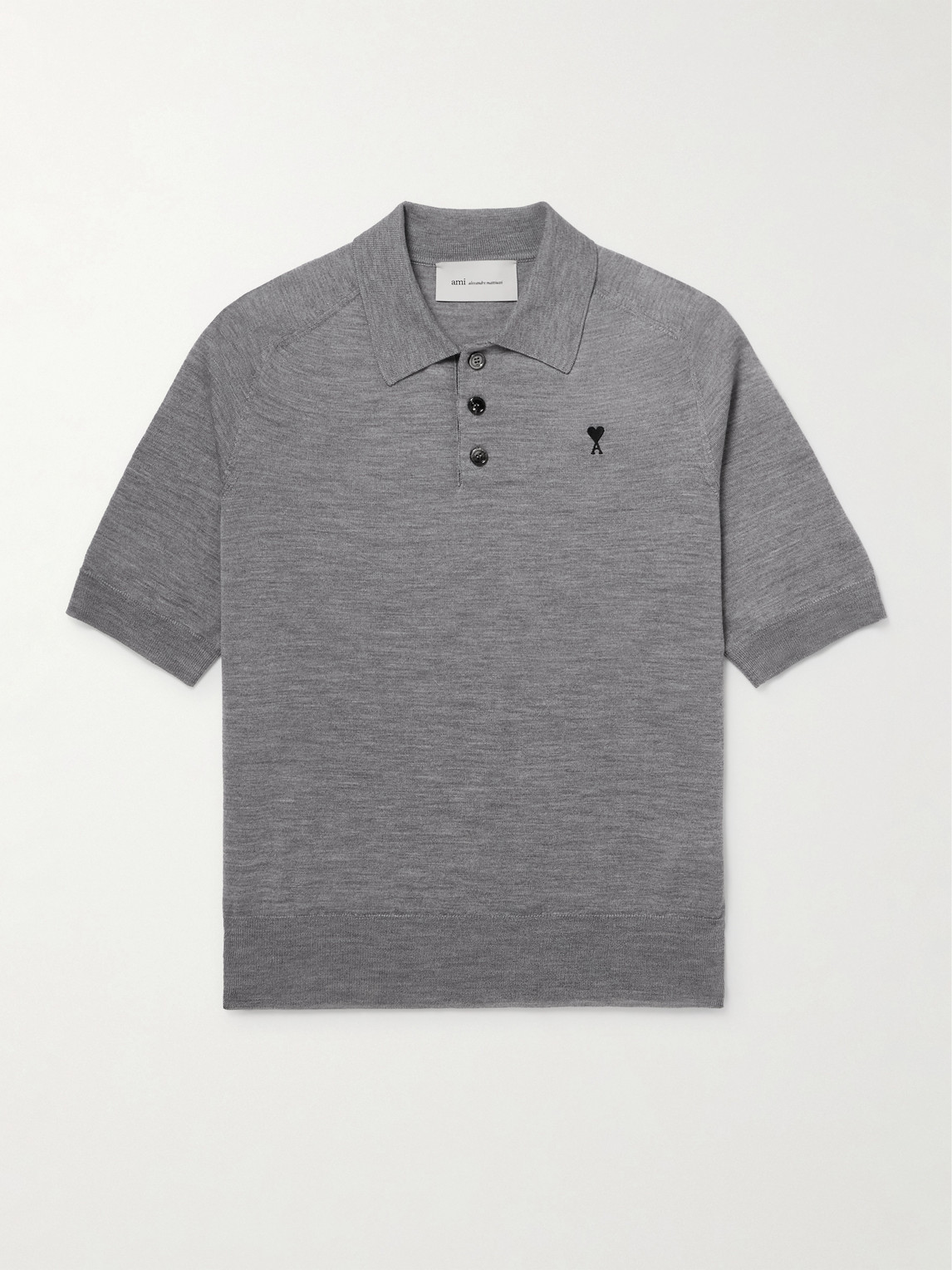 AMI Paris AMI PARIS - Logo-Embroidered Merino Wool Polo Shirt - Men - Gray - XS aus 100% Merino Wool in Gray