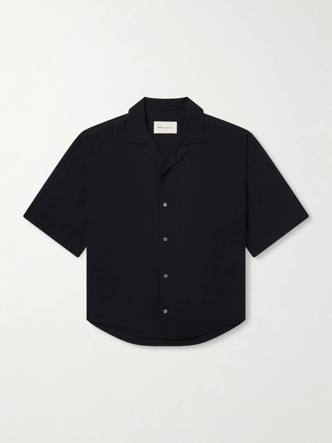 AMI Paris AMI PARIS - Embroidered Camp-Collar Woven Shirt - Men - Black - EU 38 aus 100% Viscose in Black