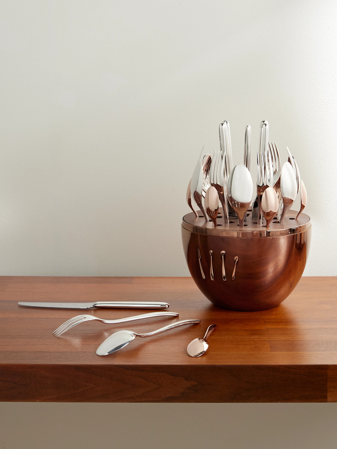 Christofle Mood Precious Set Of 24 Rose Gold-tone And Stainless Steel Cutlery In Brown