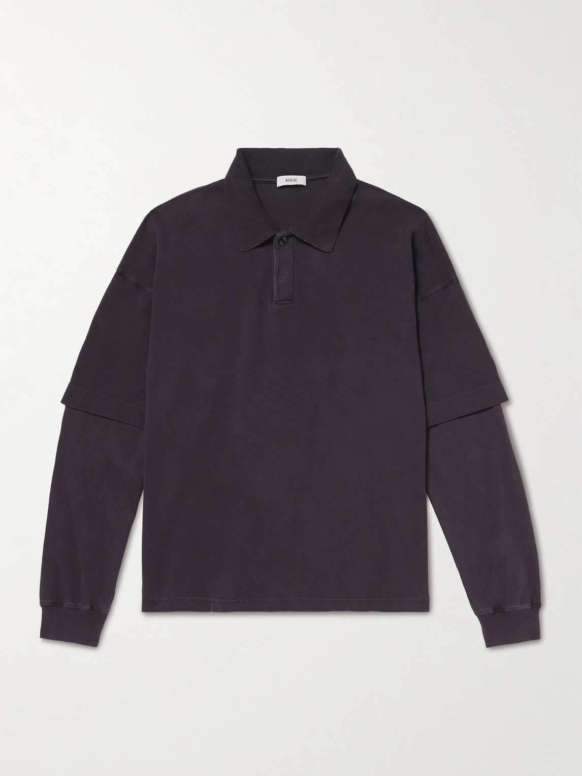 Agolde Curren Layered Cotton-piqué Polo Shirt In Purple
