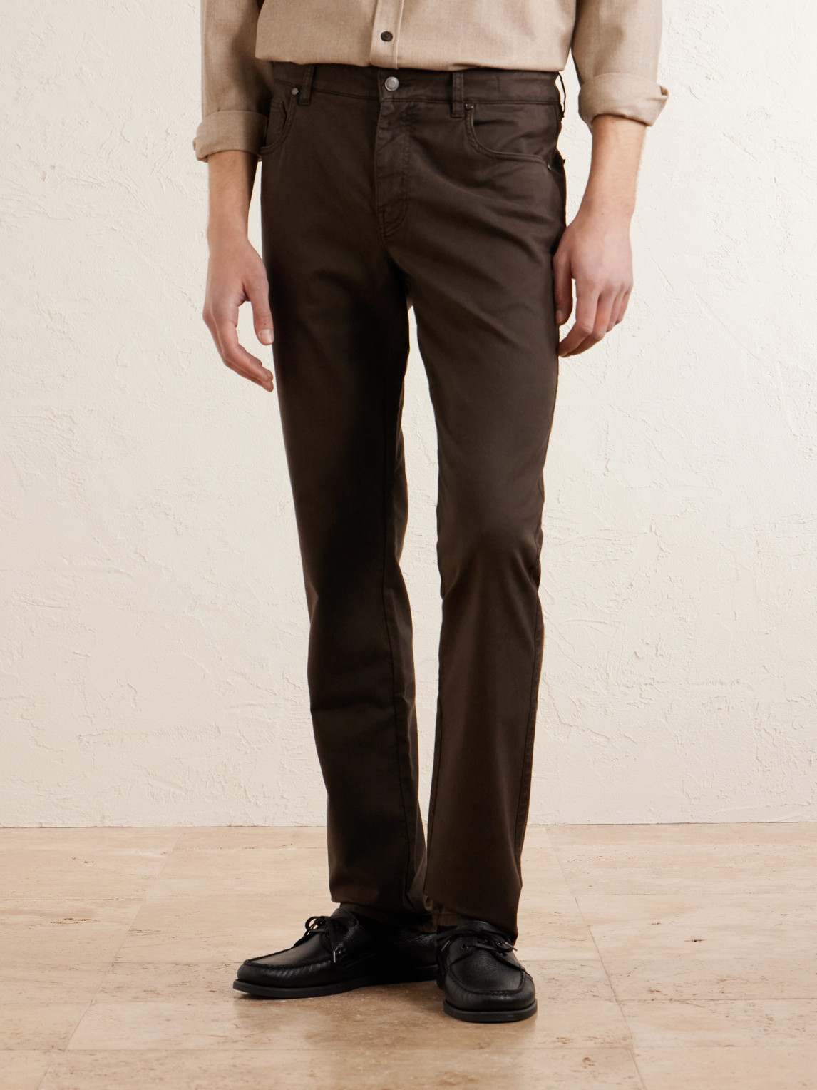 Straight-Leg Cotton-Blend Twill Trousers Slim-Fit