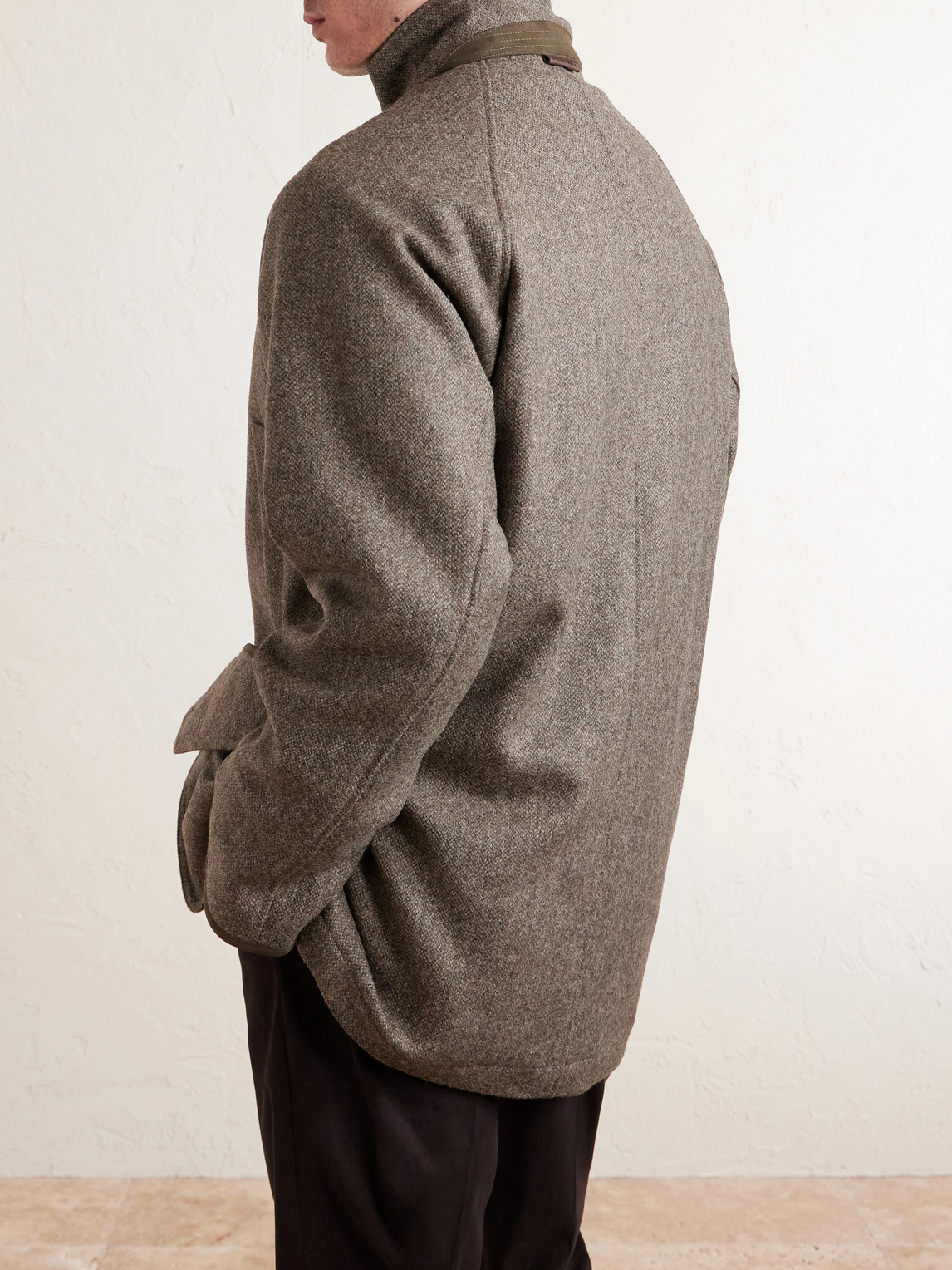  Purdey - Leather-trimmed Wool Tweed Field Jacket - Men - Gray - S 