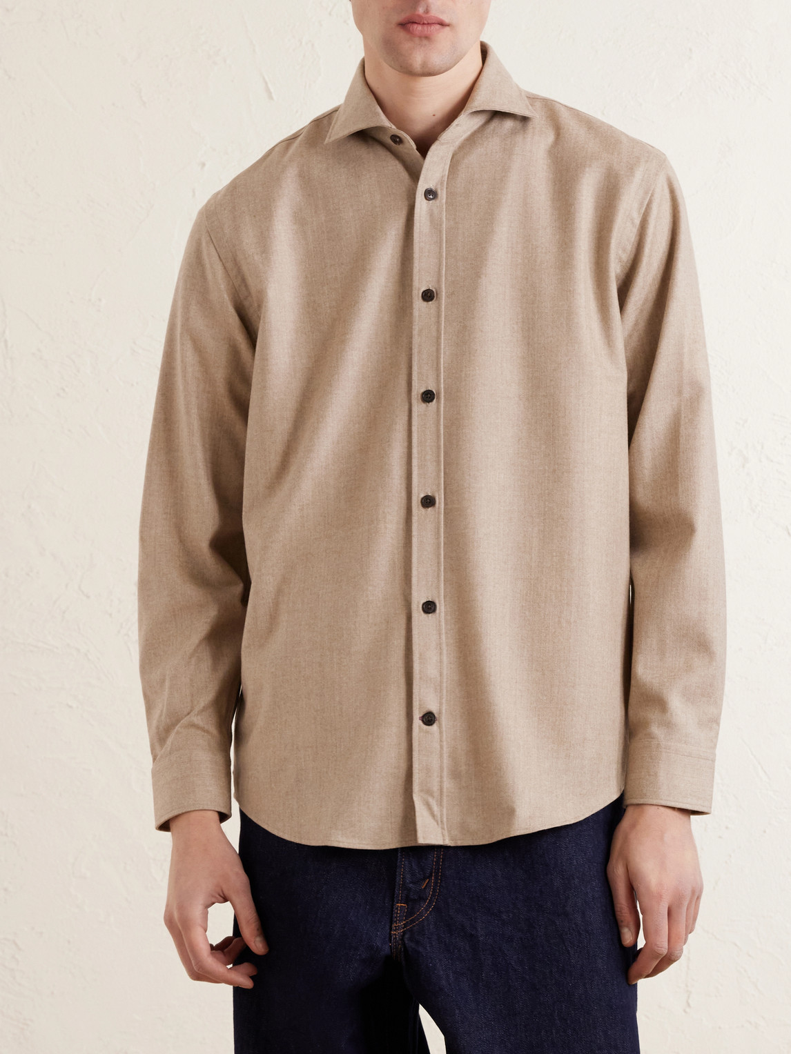 Cutaway-Collar Wool And Cashmere-Blend Shirt