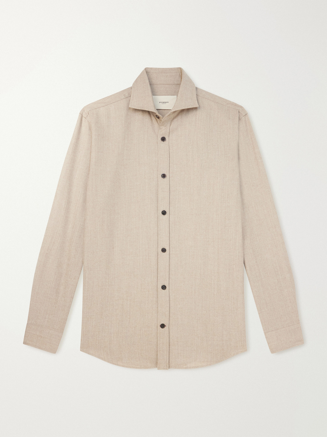 Purdey Cutaway-collar Wool And Cashmere-blend Shirt In Neutral