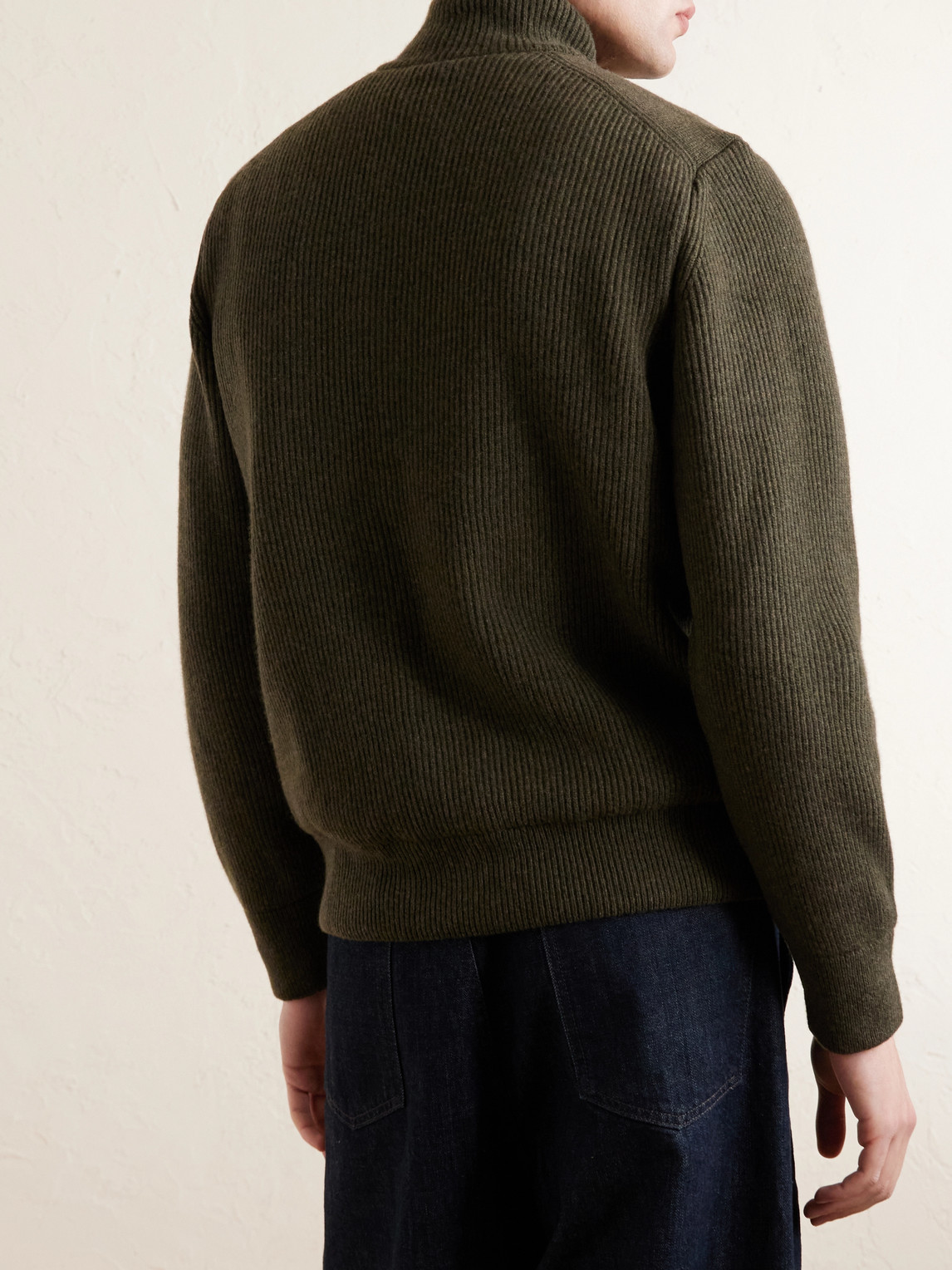 Orkney Ribbed-Knit Wool Zip-Up Cardigan