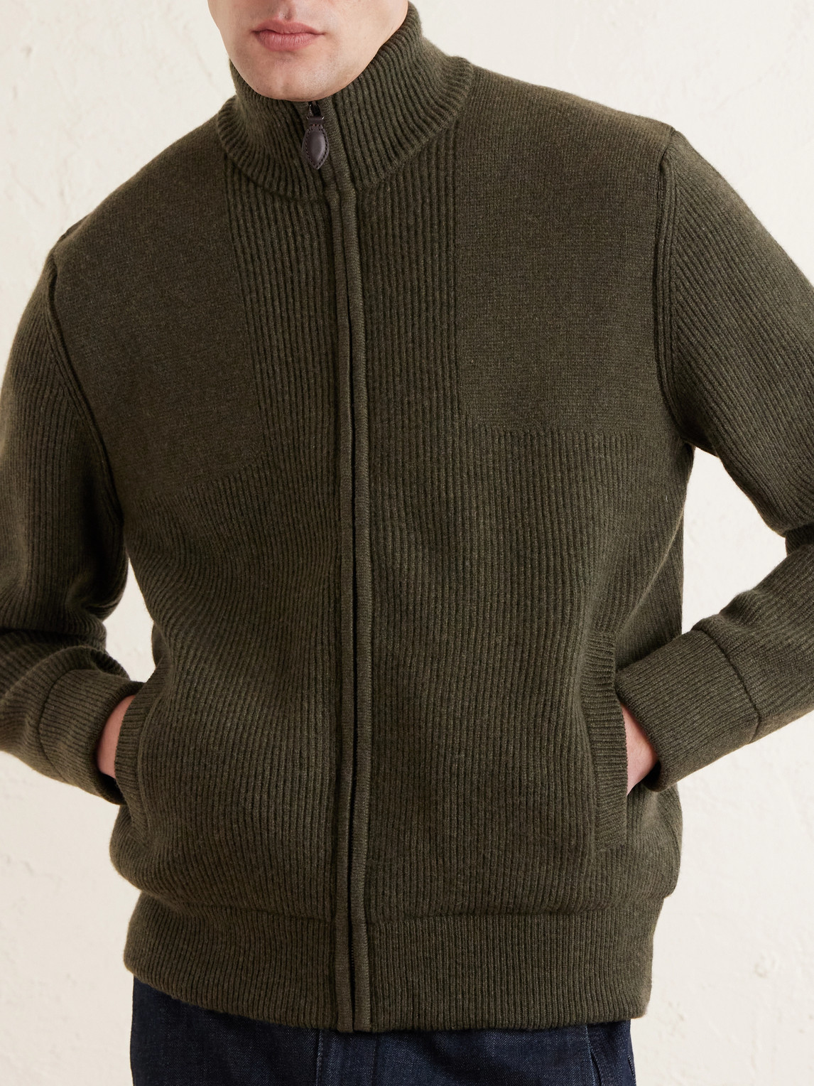 Orkney Ribbed-Knit Wool Zip-Up Cardigan