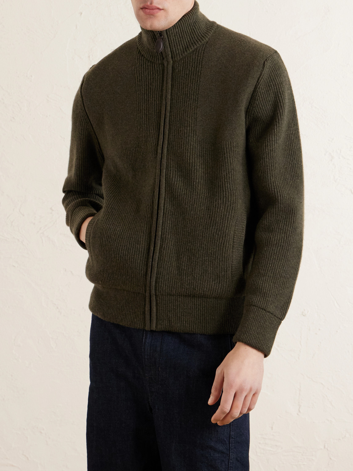 Orkney Ribbed-Knit Wool Zip-Up Cardigan