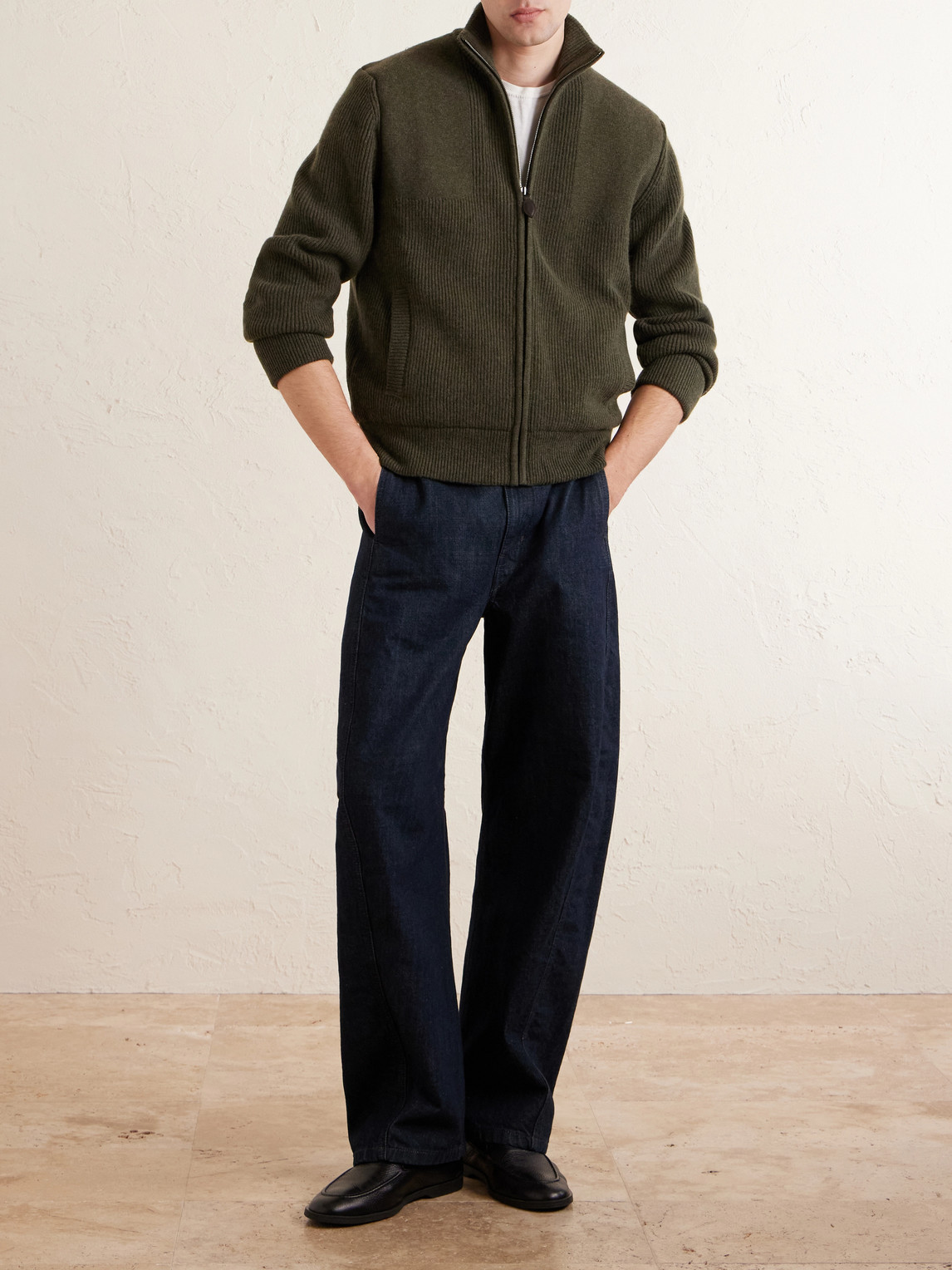 Orkney Ribbed-Knit Wool Zip-Up Cardigan