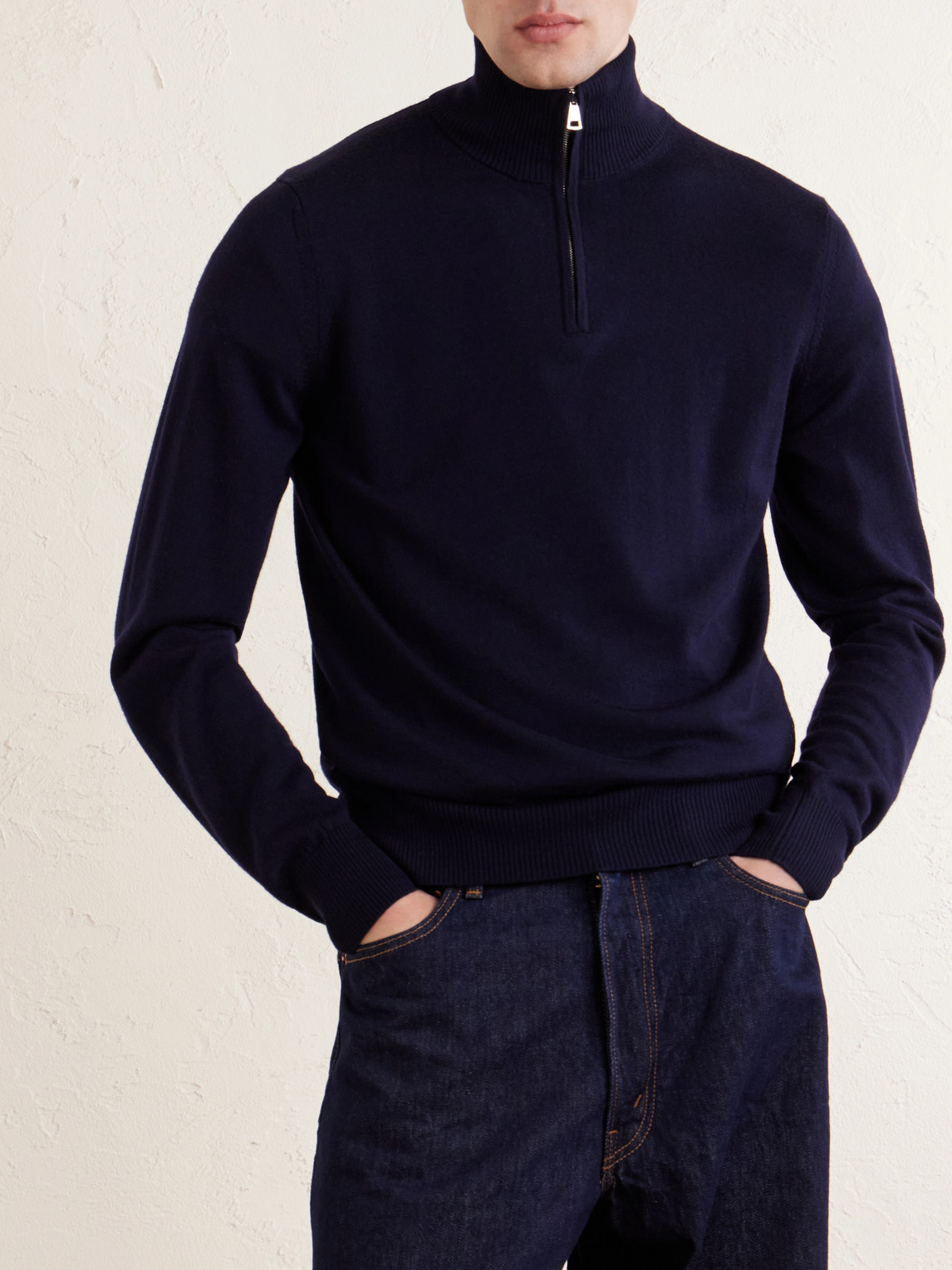 Linton Logo-Embroidered Wool Half-Zip Sweater
