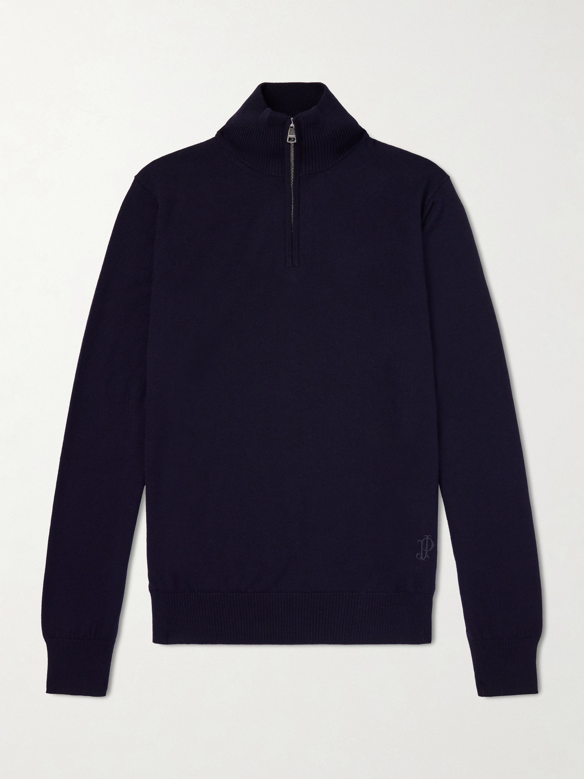 Purdey Linton Logo-embroidered Wool Half-zip Sweater In Blue