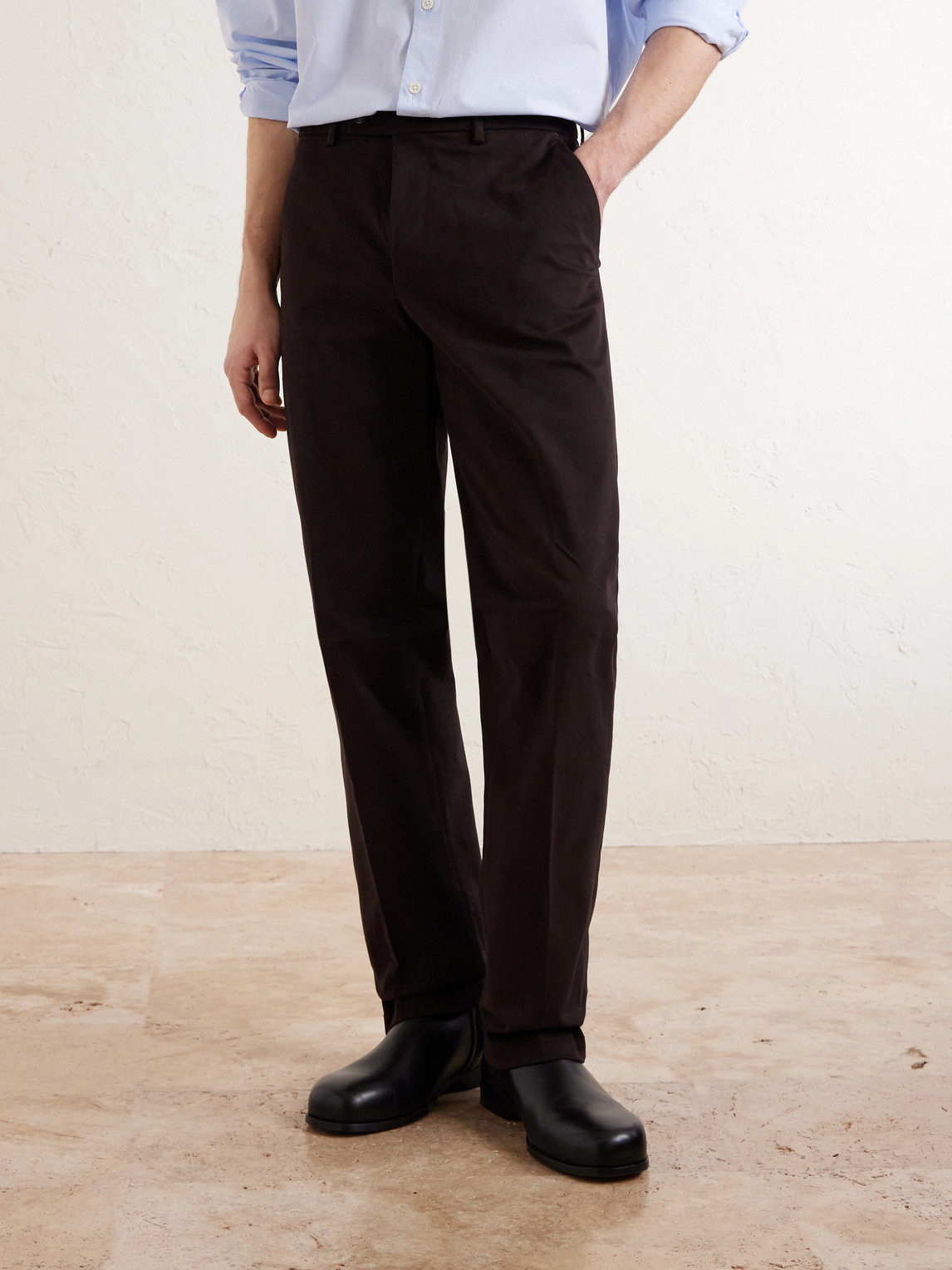 Straight-Leg Stretch Cotton-Twill Trousers