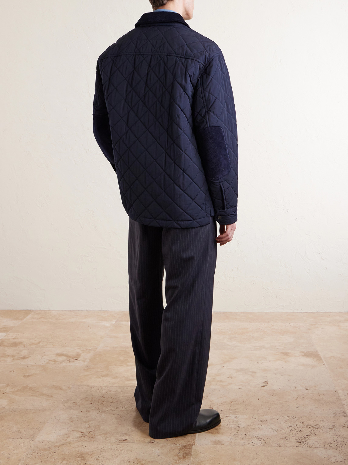 Cotton Corduroy-Trimmed Padded Quilted Jacket