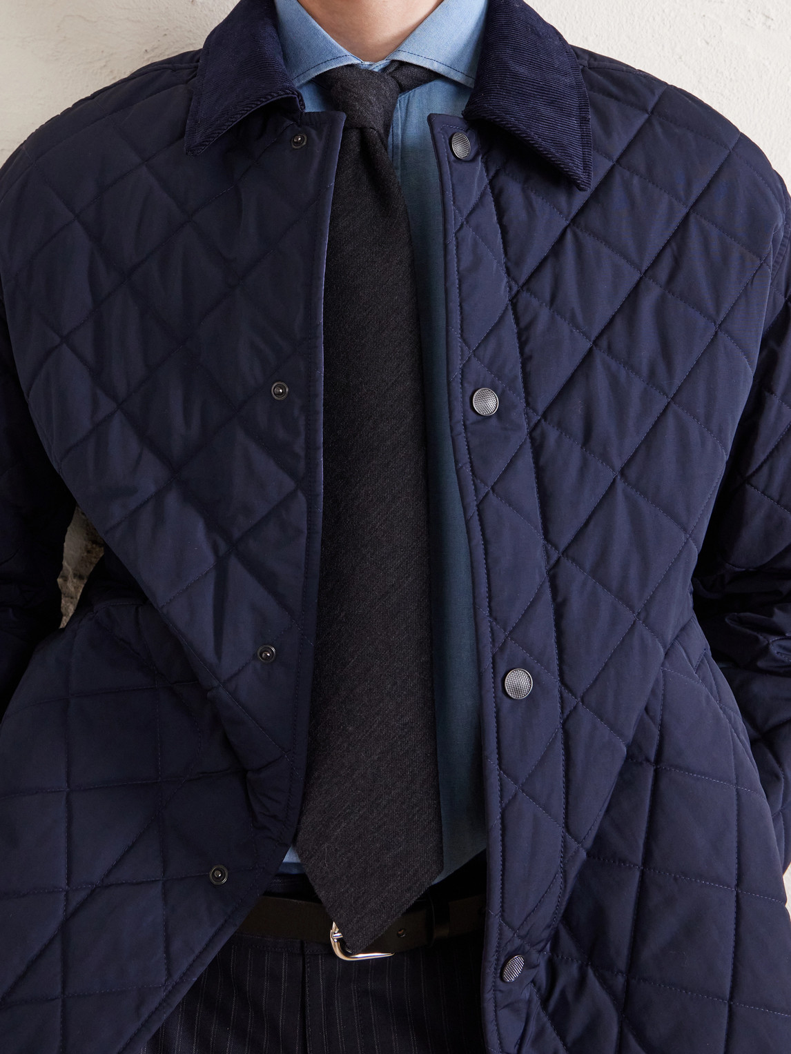 Cotton Corduroy-Trimmed Padded Quilted Jacket