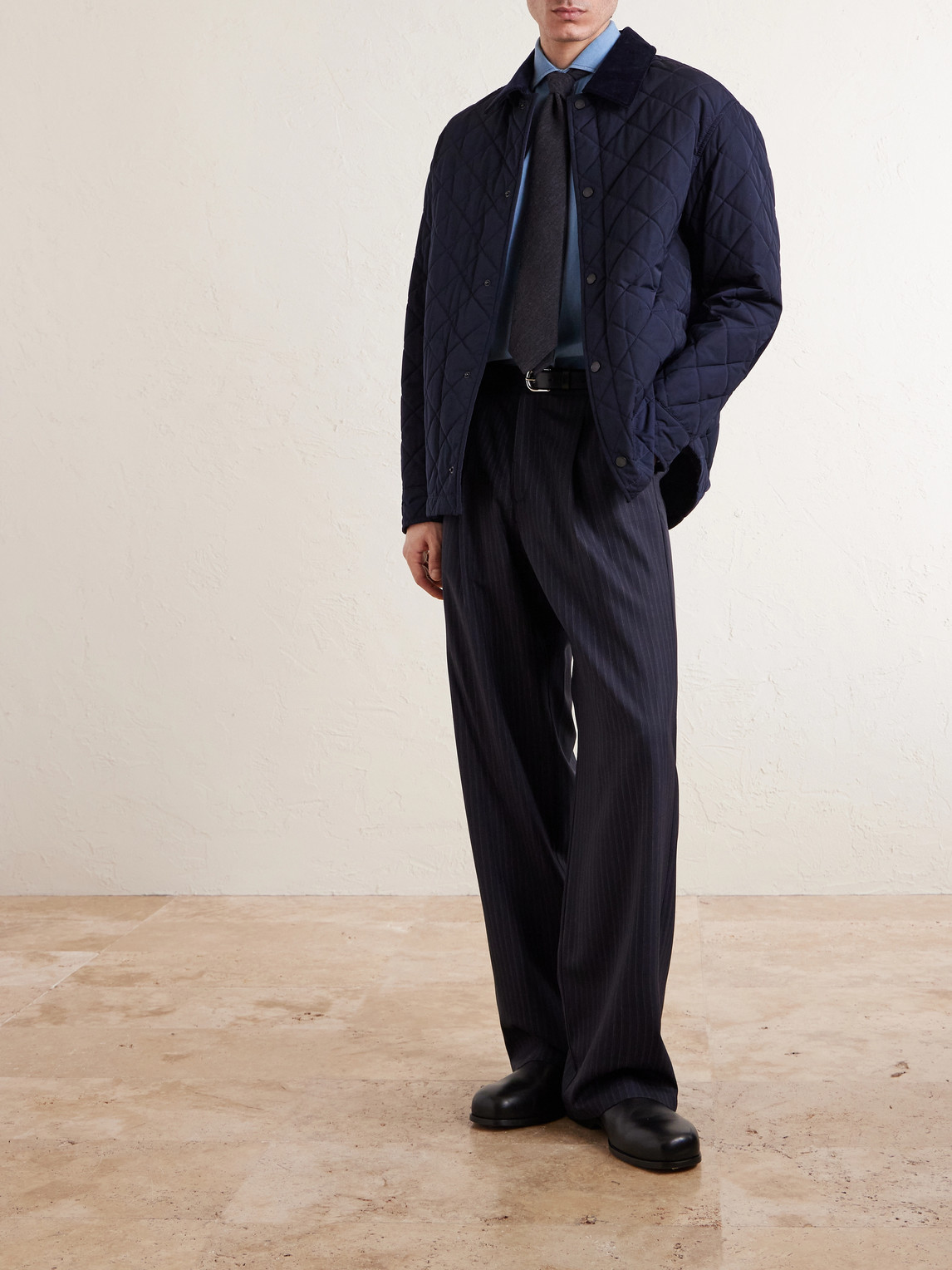 Cotton Corduroy-Trimmed Padded Quilted Jacket