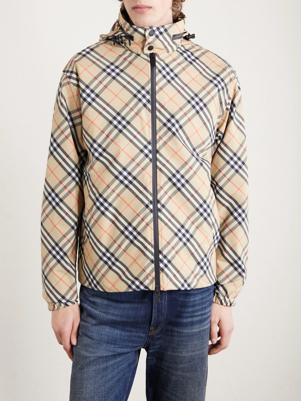  Burberry - Hooded Checked Shell Jacket - Men - Neutrals - S 