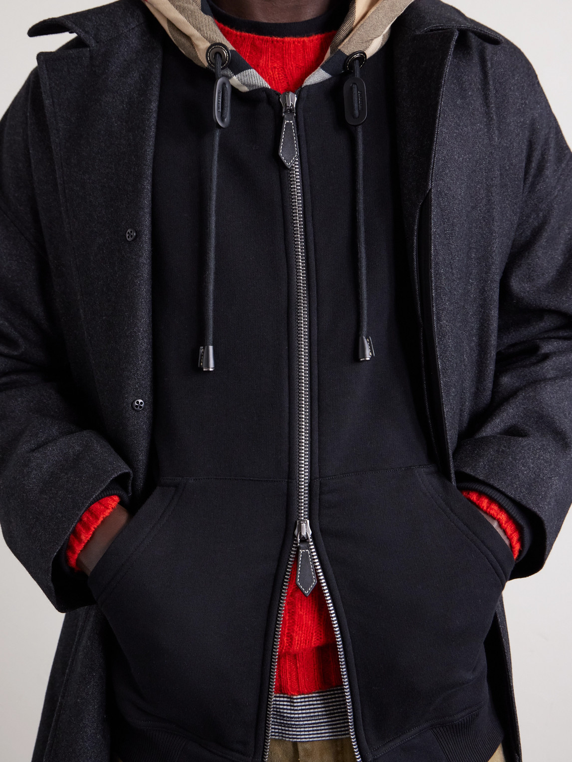 Checked Cotton-Jersey Zip-Up Hoodie