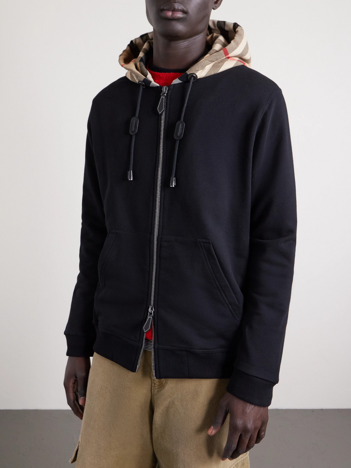 Checked Cotton-Jersey Zip-Up Hoodie