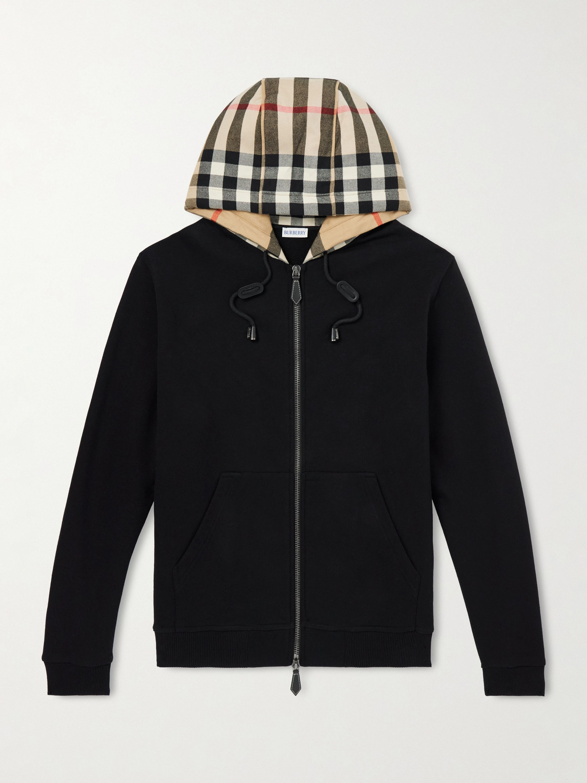 Burberry Checked Cotton-jersey Zip-up Hoodie In Black