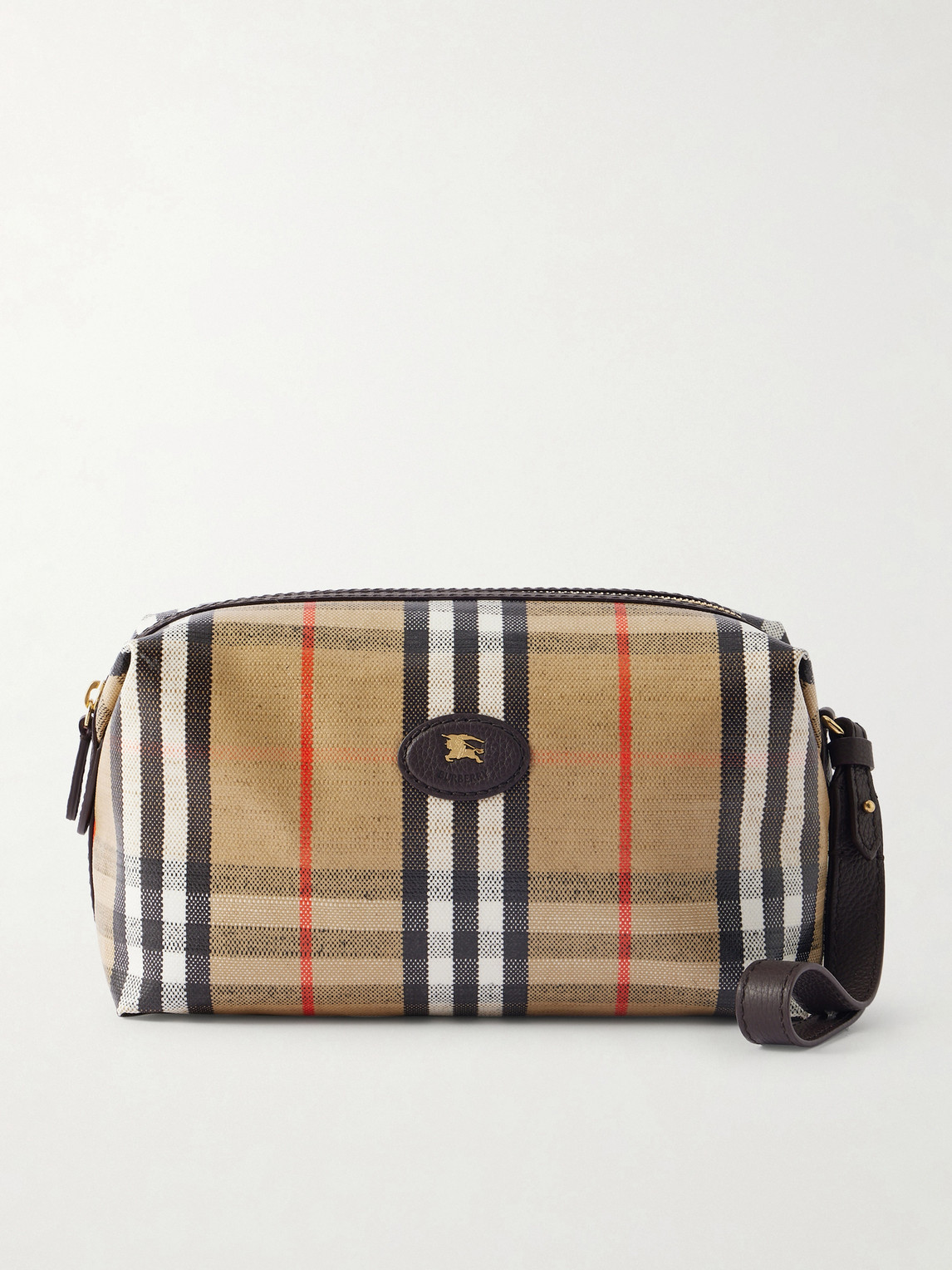 Burberry Logo-Appliquéd Leather-Trimmed Checked Coated-Canvas Wash Bag - Men