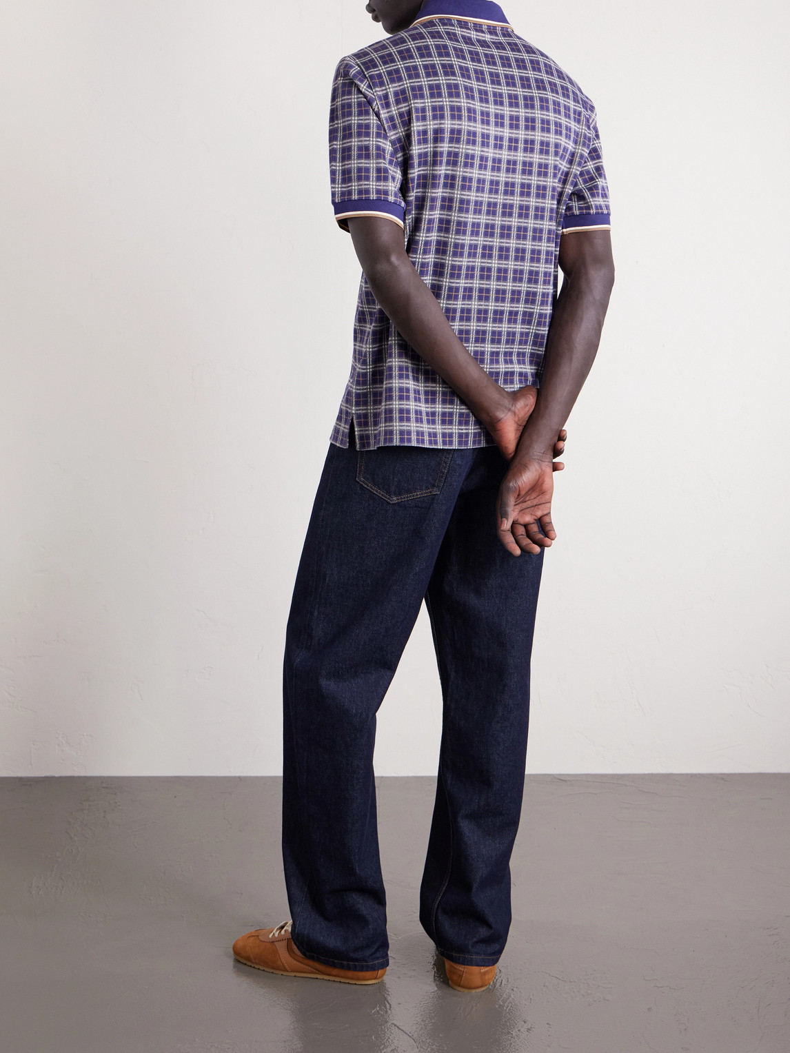  Burberry - Logo-embroidered Checked Jacquard Polo Shirt - Men - Blue - S 