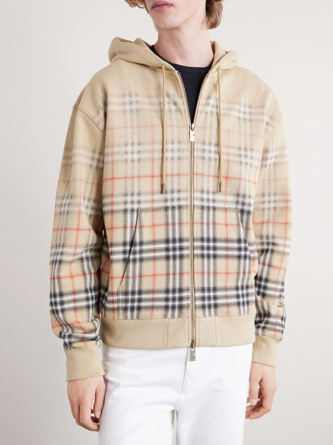  Burberry - Checked Cotton-jersey Hoodie - Men - Neutrals - L 