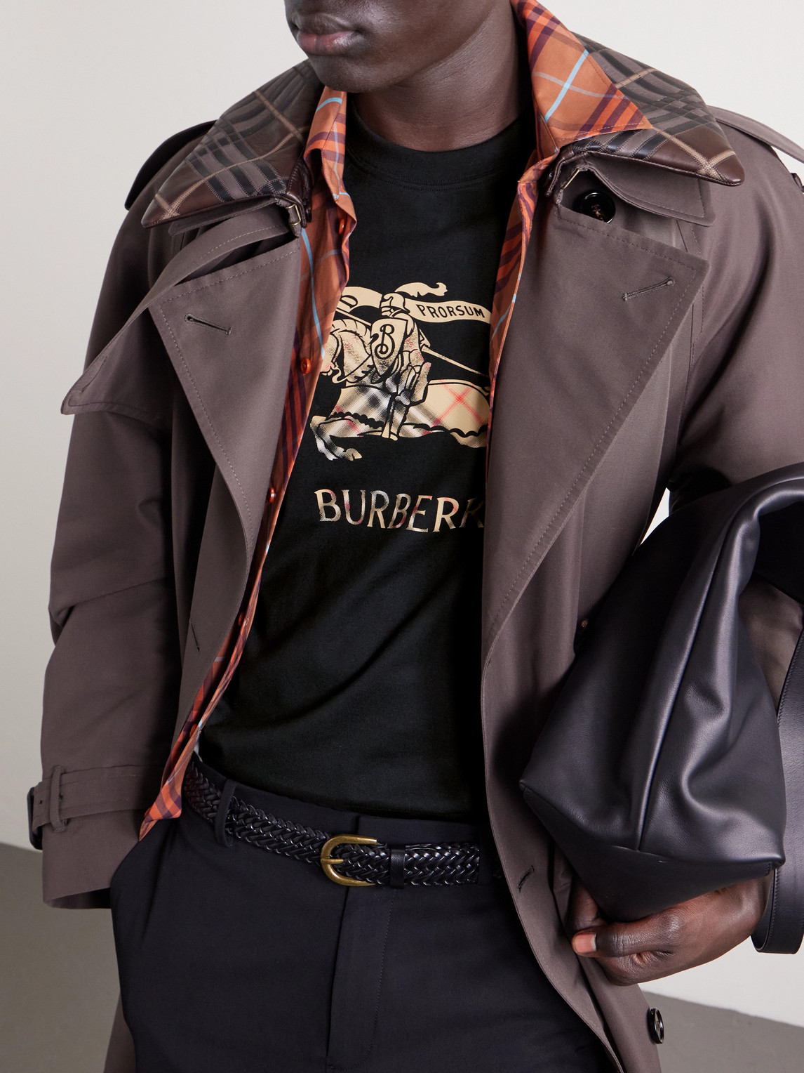 Burberry Men Black Crewneck T-shirt With Ekd And Logo Lettering Embroidery On The Front In Cotton Ma
