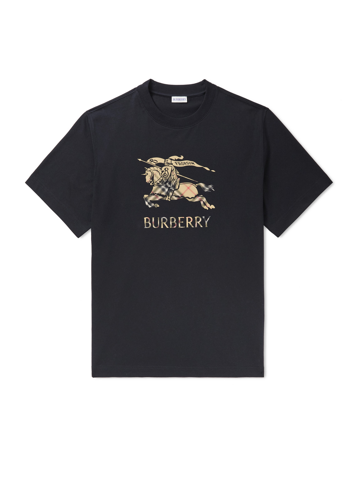 Burberry Men Black Crewneck T-shirt With Ekd And Logo Lettering Embroidery On The Front In Cotton Ma