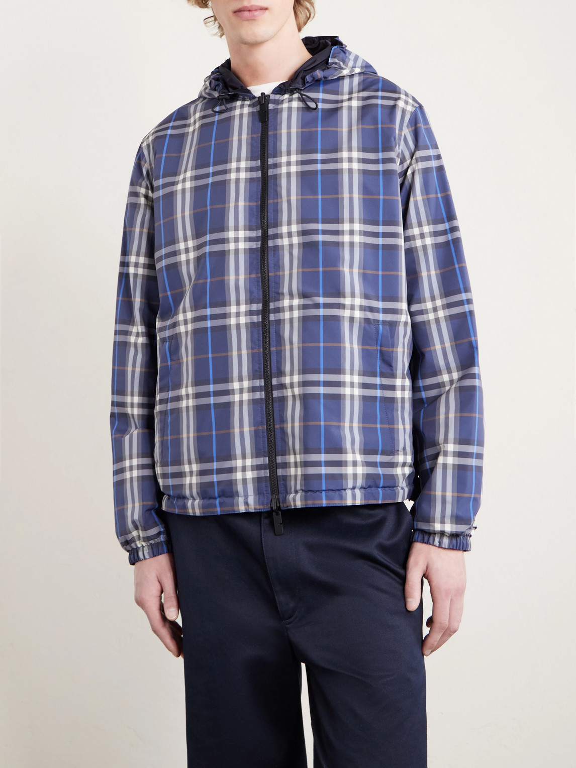  Burberry - Hooded Checked Shell Jacket - Men - Blue - S 