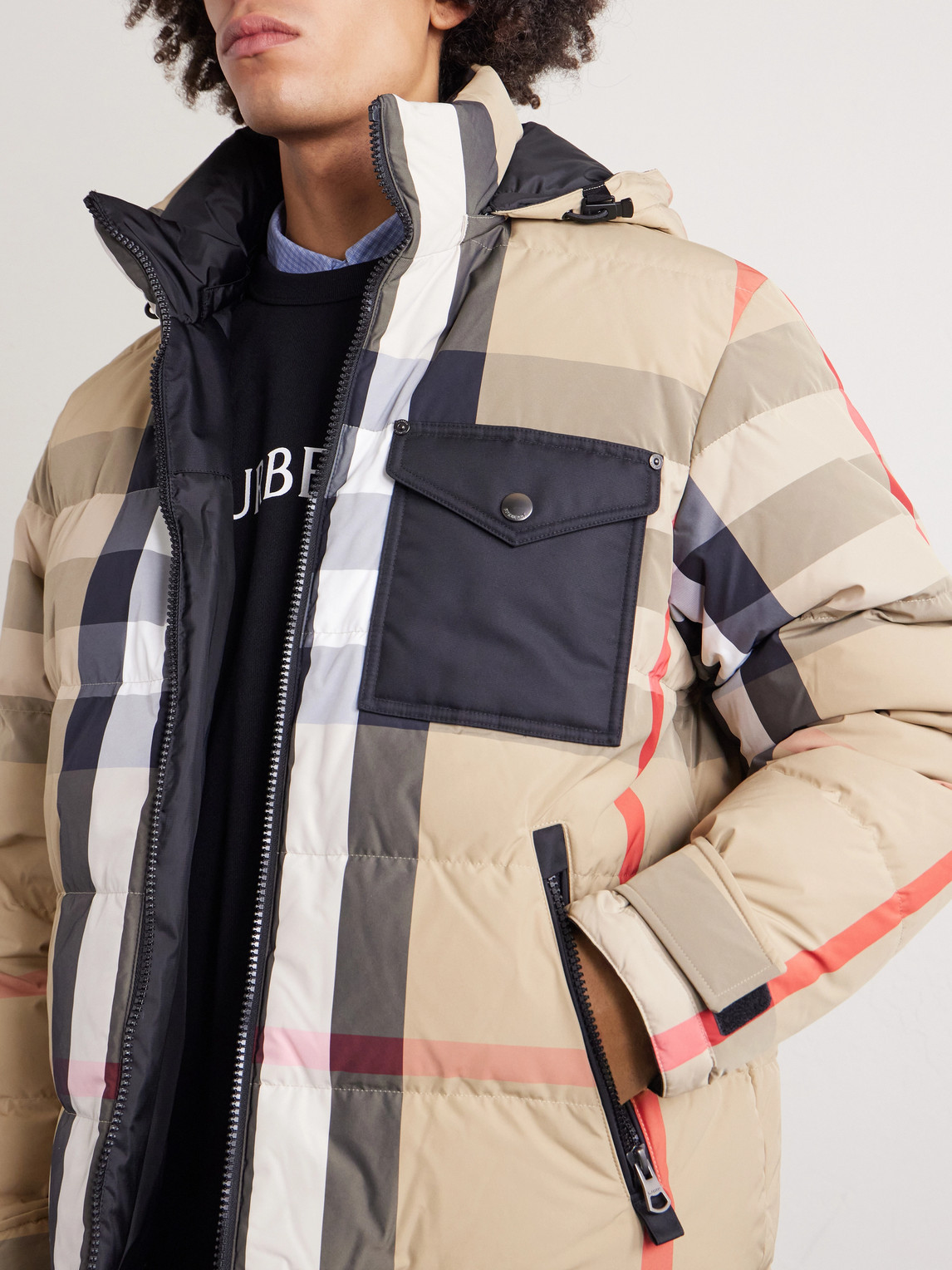 Reversible Quilted Checked Shell Hooded Down Jacket