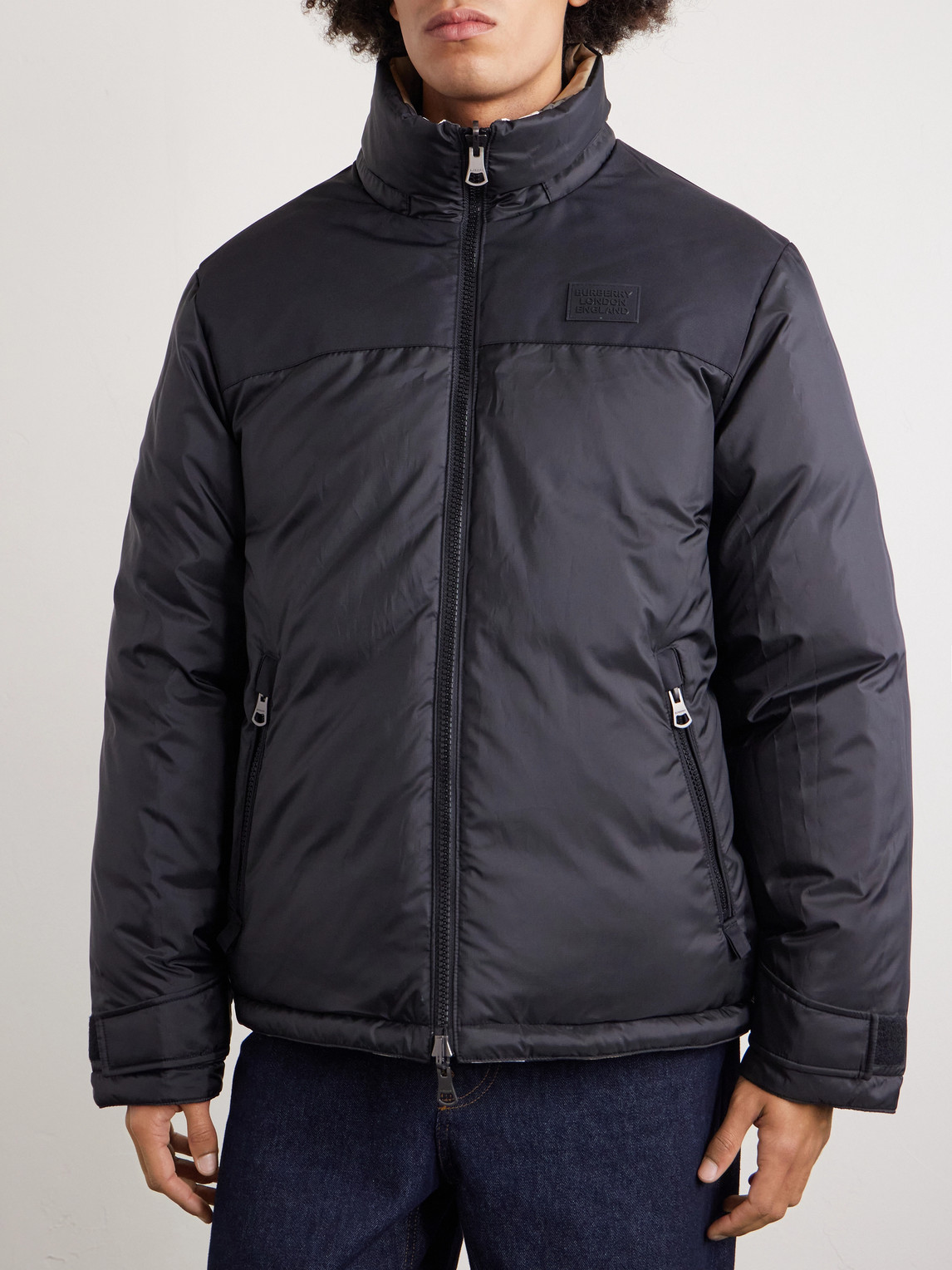 Reversible Quilted Checked Shell Hooded Down Jacket