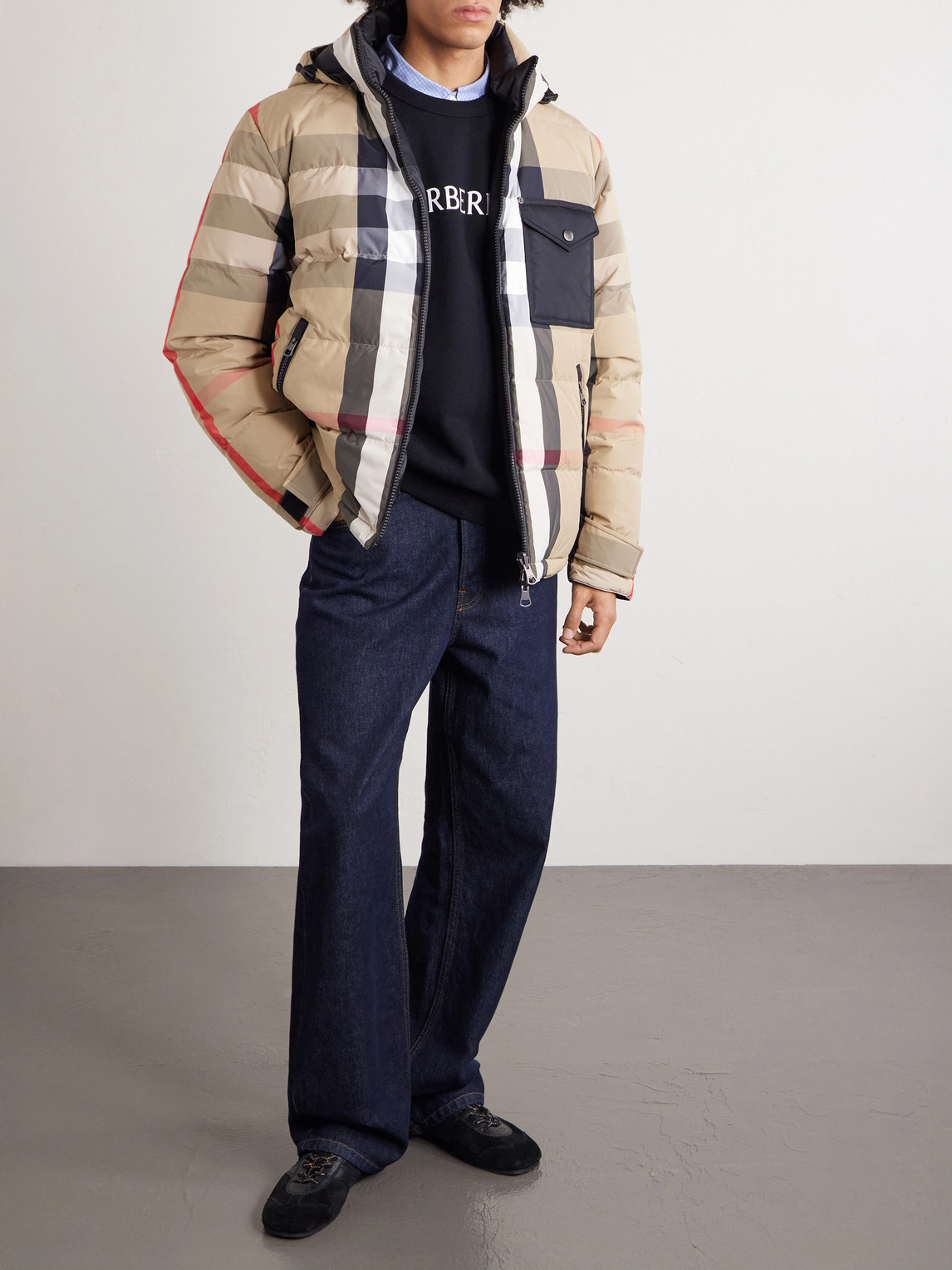 Reversible Quilted Checked Shell Hooded Down Jacket