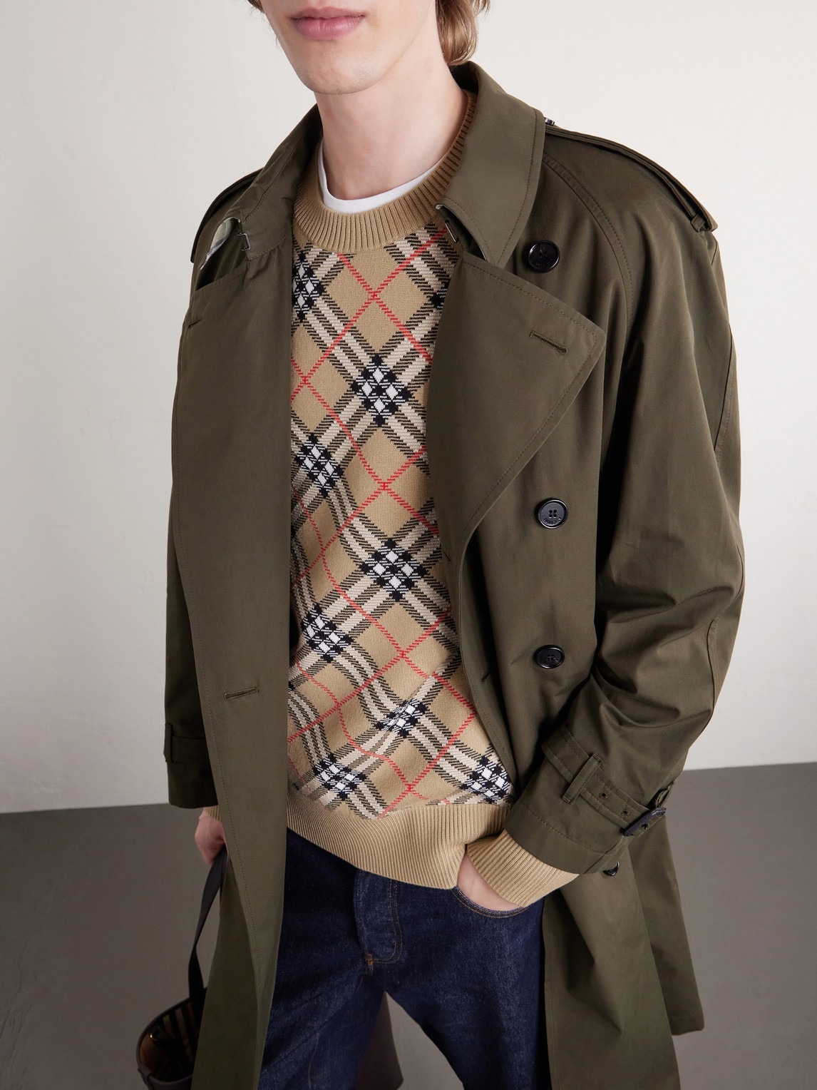 Checked Cotton-Blend Sweater
