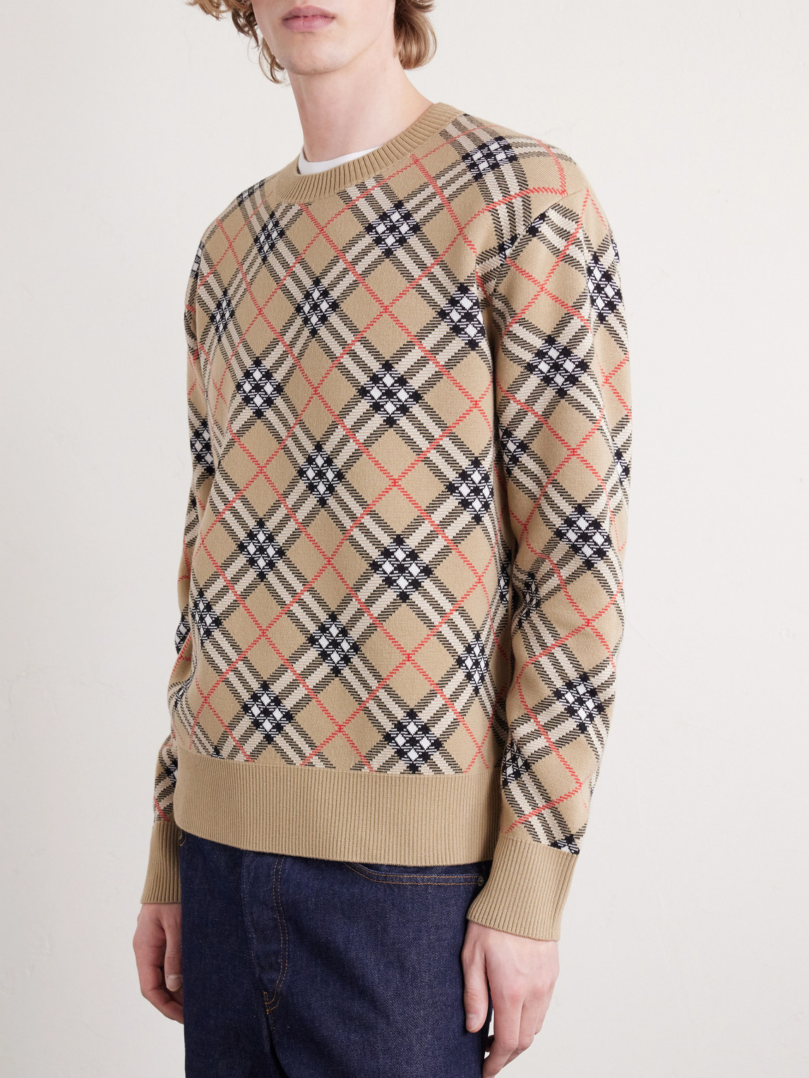  Burberry - Checked Cotton-blend Sweater - Men - Neutrals - Xs 