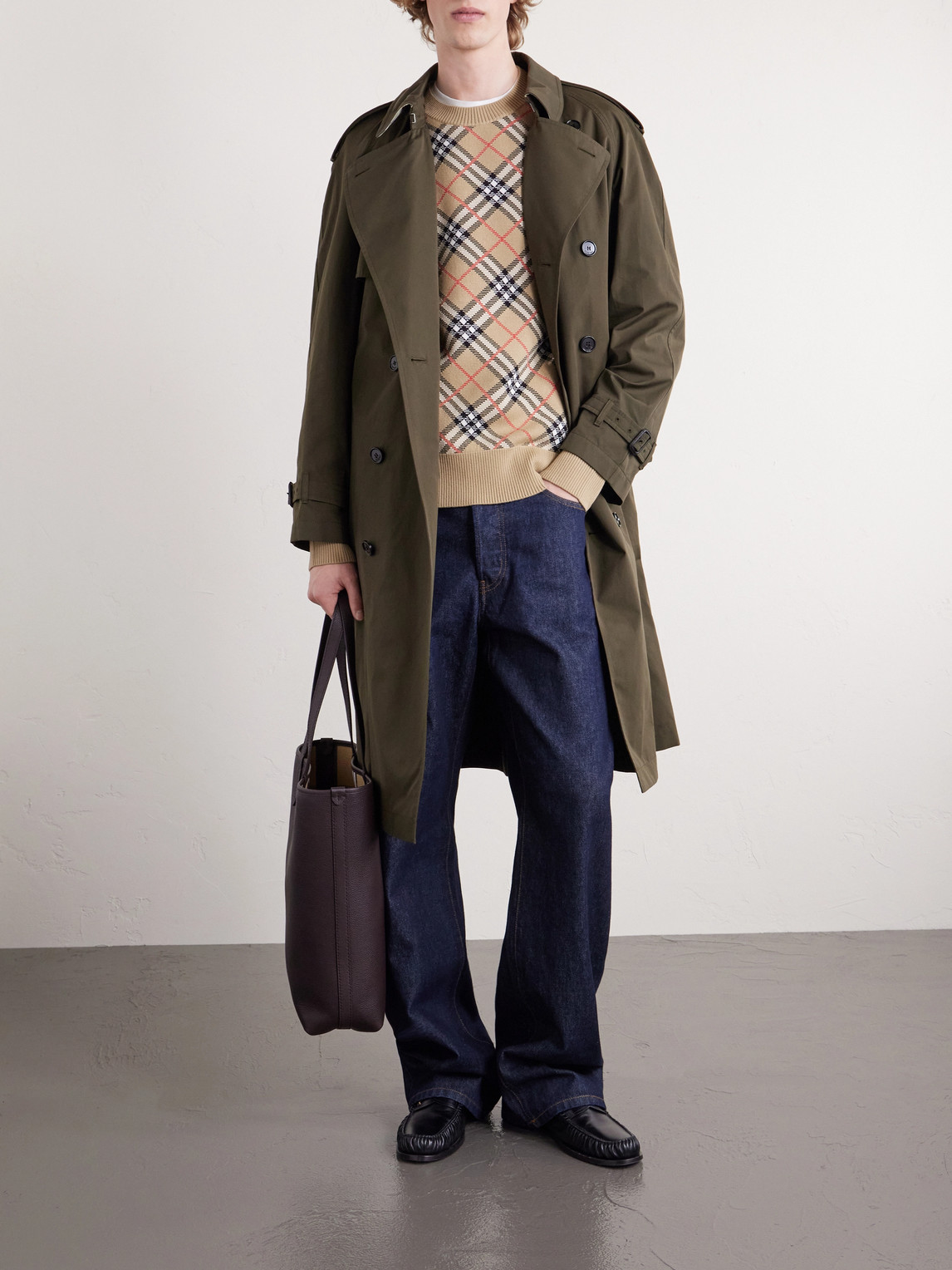 Checked Cotton-Blend Sweater