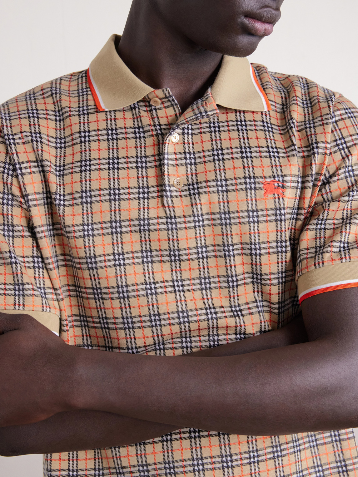 Logo-Embroidered Checked Polo Shirt