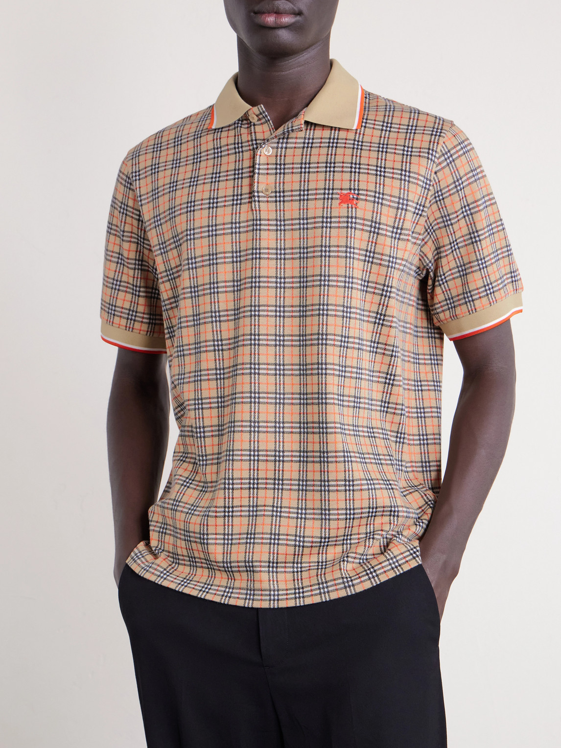  Burberry - Logo-embroidered Checked Jacquard Polo Shirt - Men - Neutrals - S 