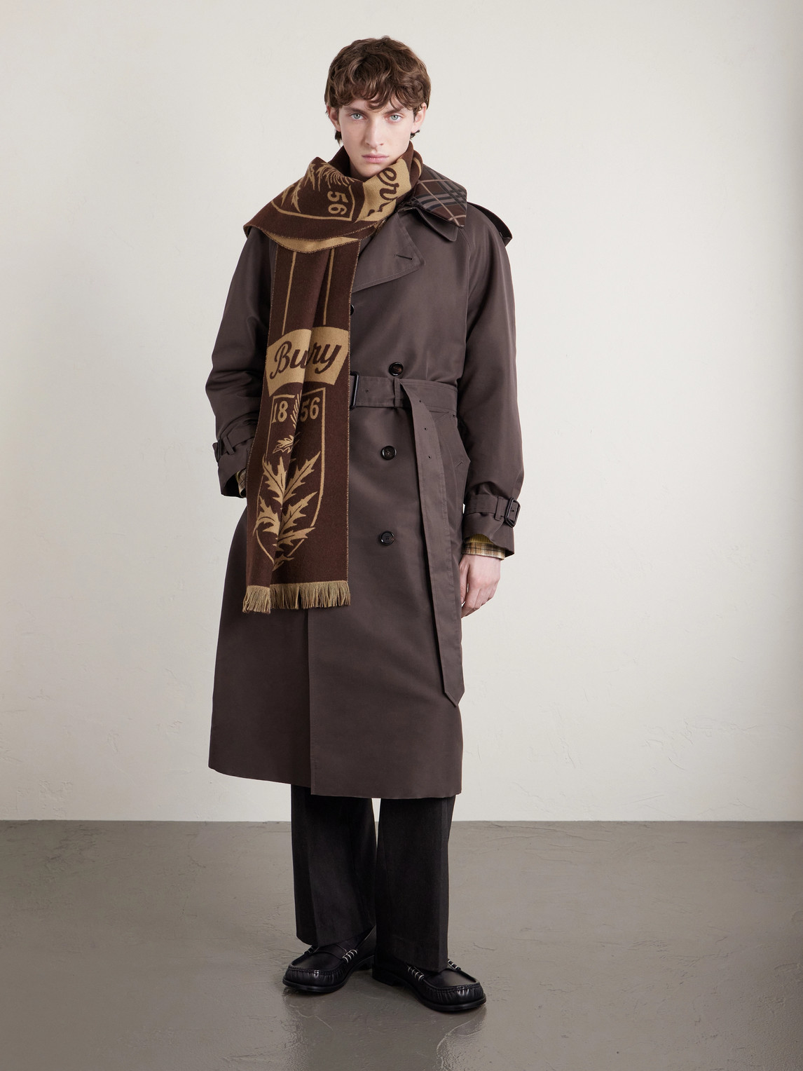  Burberry - Logo-jacquard Fringed Wool Scarf - Men - Brown 