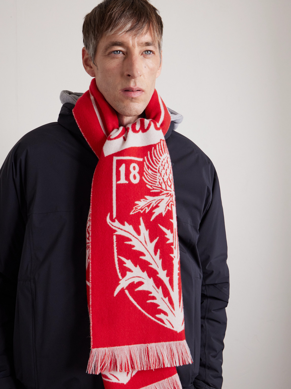  Burberry - Logo-jacquard Fringed Wool Scarf - Men - Red 