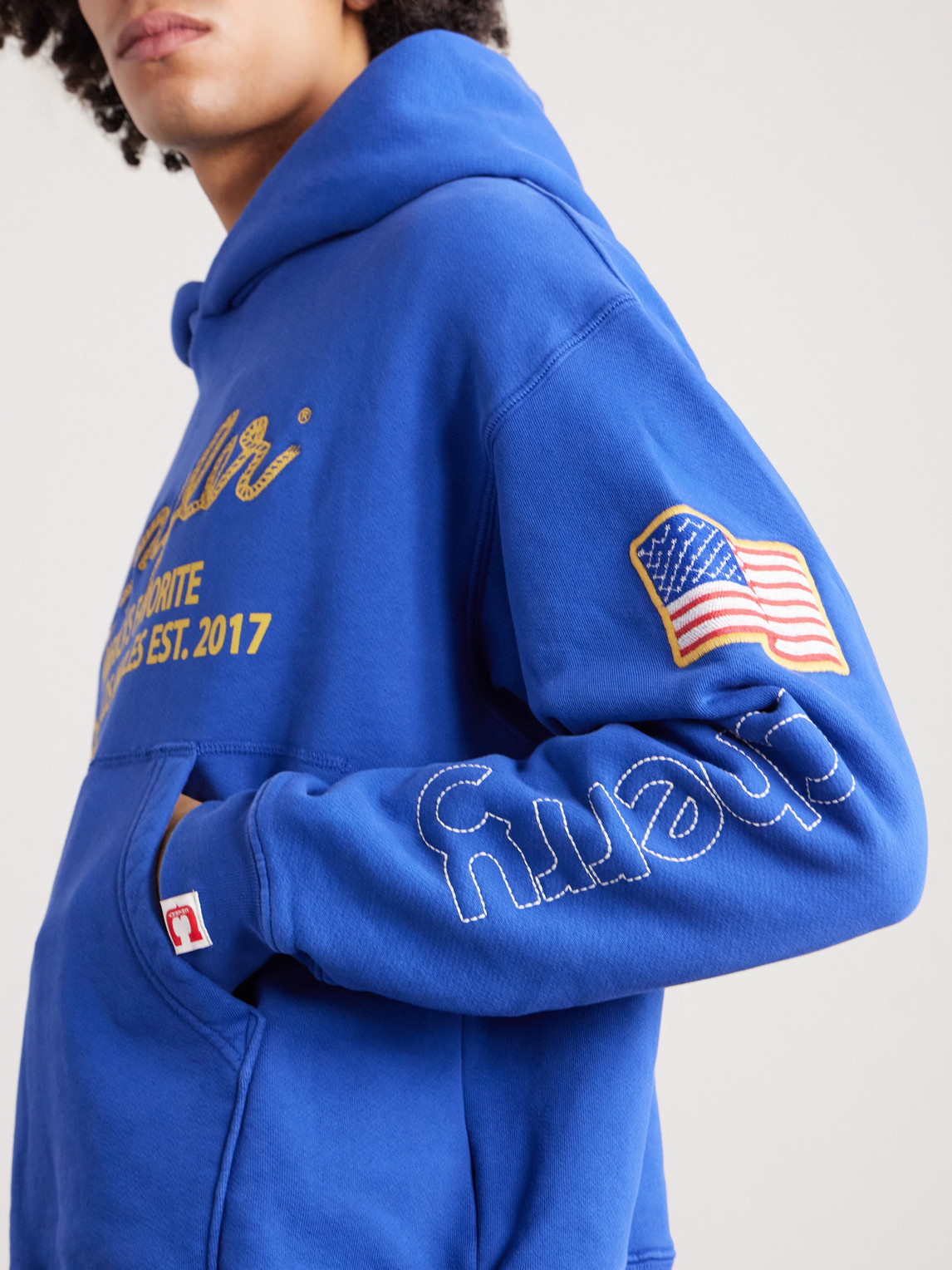  Cherry Los Angeles - Wrangler America's Favorite Logo-embroidered Printed Cotton-fleece Hoodie - Men - Blue - Xs 