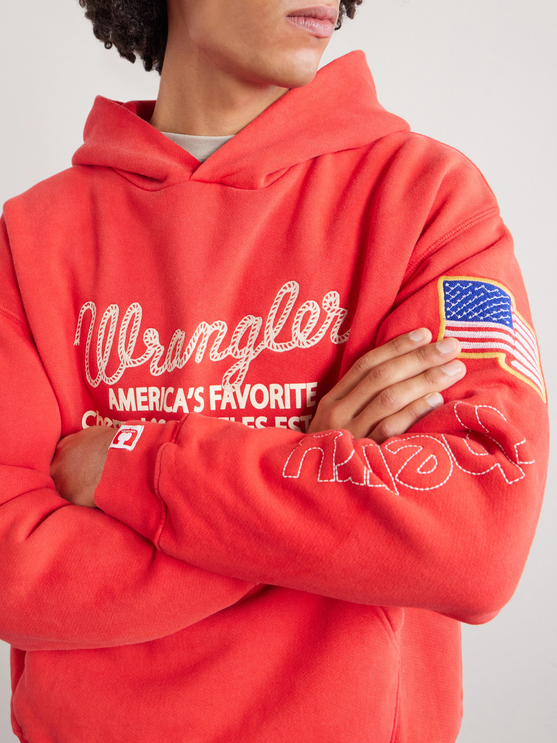  Cherry Los Angeles - Wrangler America's Favorite Logo-embroidered Printed Cotton-fleece Hoodie - Men - Red - S 