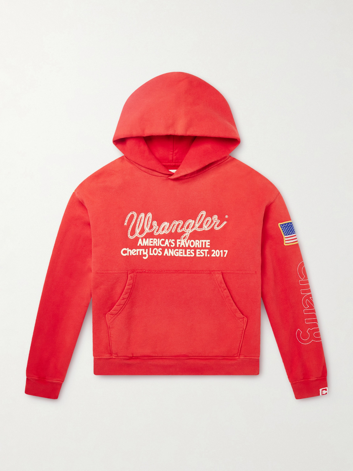 Cherry Los Angeles Wrangler America's Favorite Logo-Embroidered Printed Cotton-Fleece Hoodie - Men