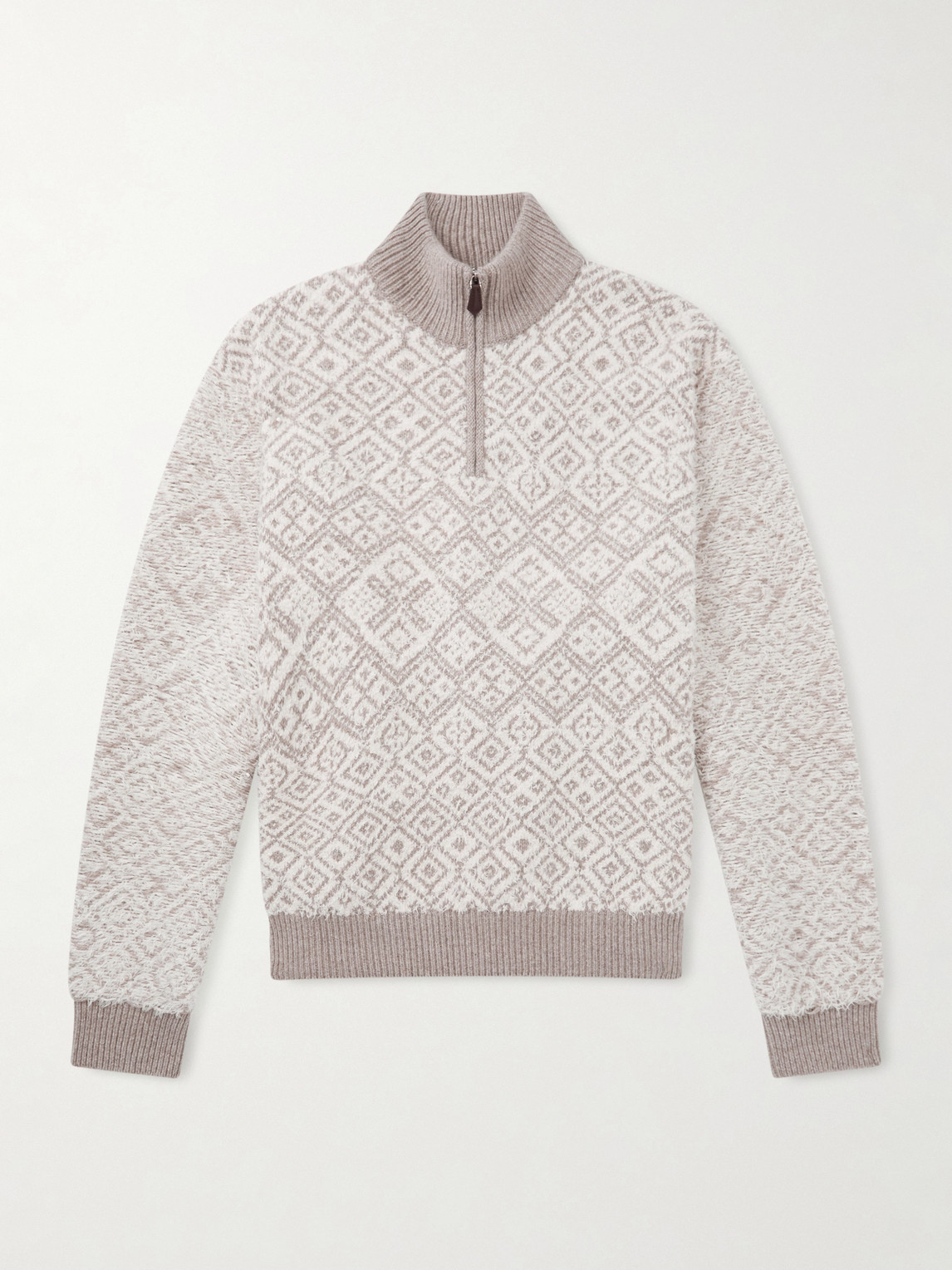 Paroo Jacquard-Knit Brushed Cashmere Half-Zip Rollneck Sweater - Men