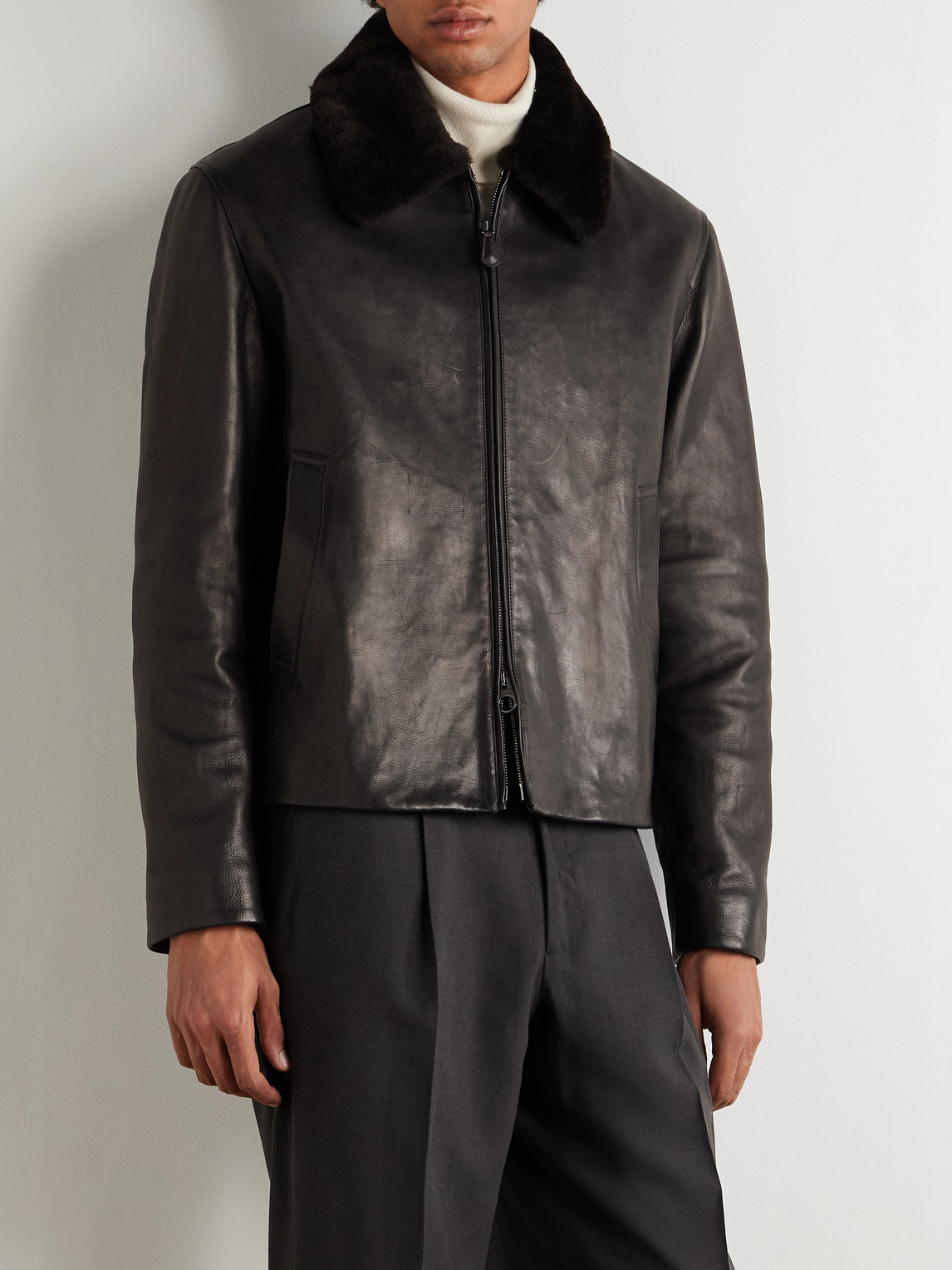 Baydan Shearling-Trimmed Aviator Jacket