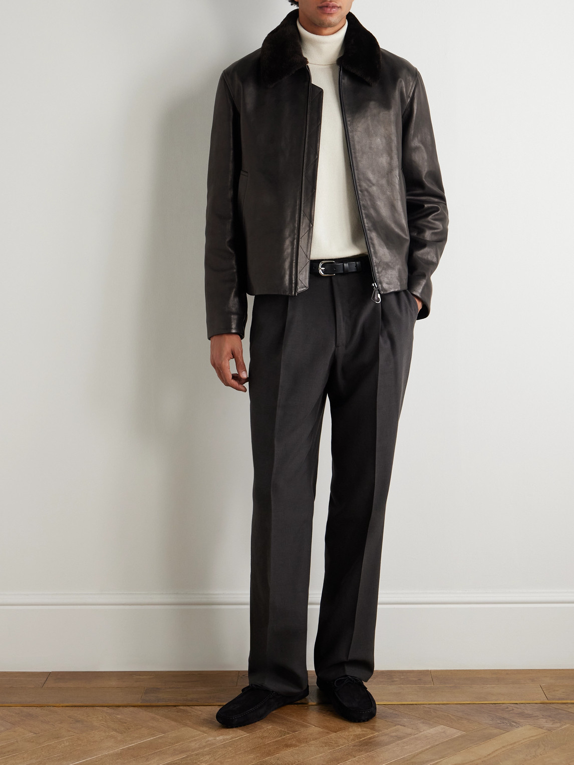 Baydan Shearling-Trimmed Aviator Jacket