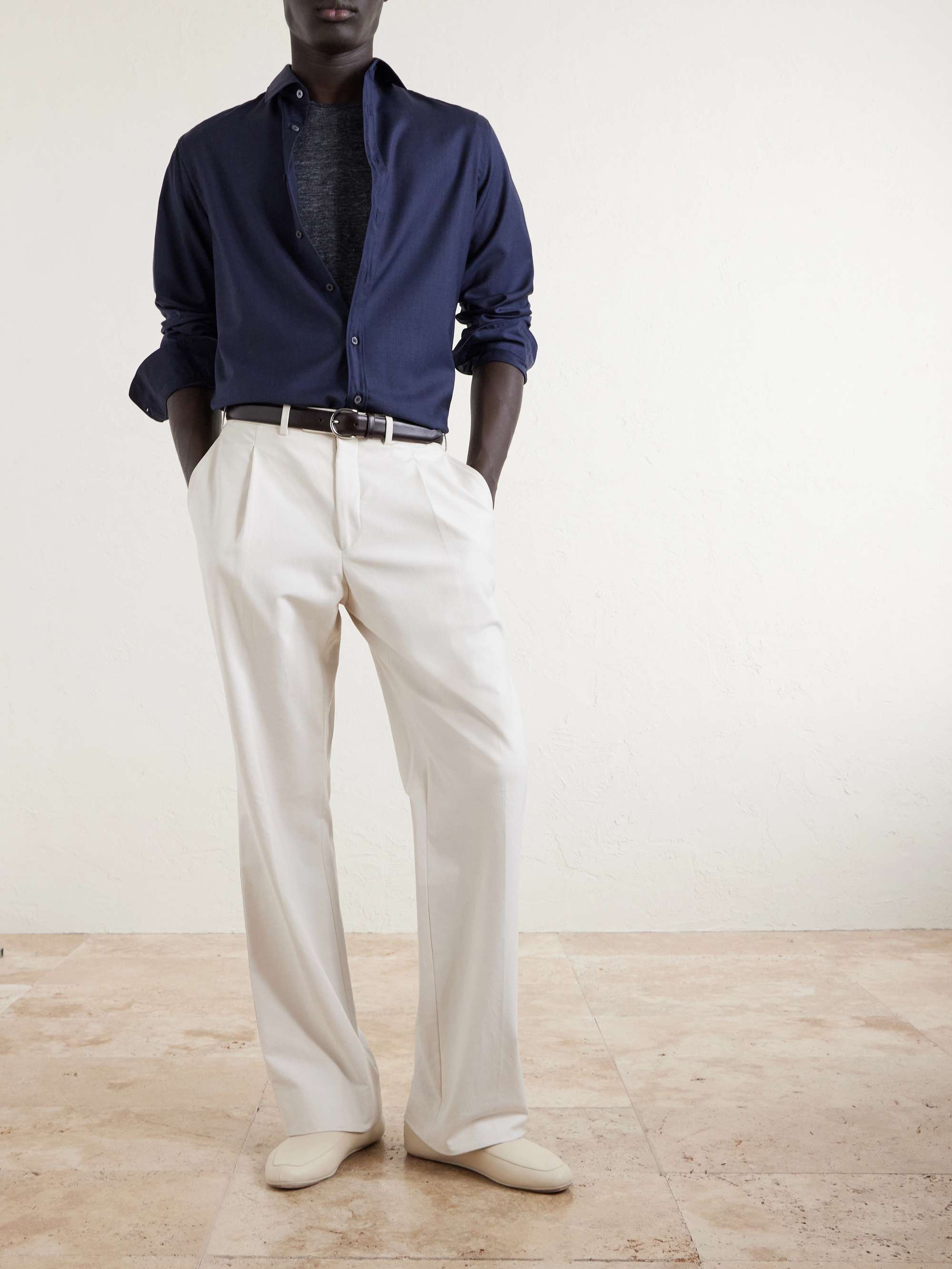 LORO PIANA تي شيرت من كتان الجيرسي