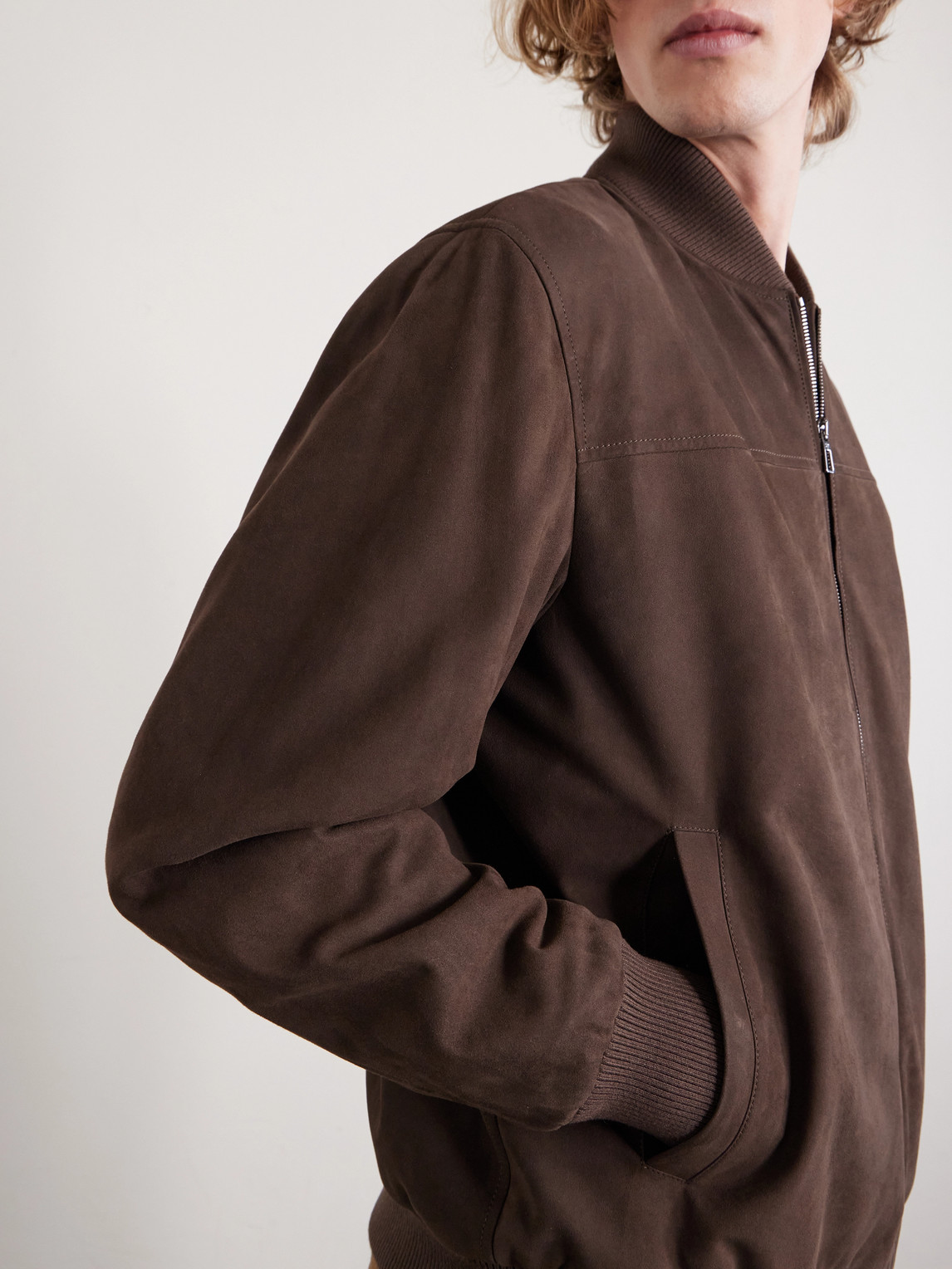 Ivy Padded Suede Bomber Jacket