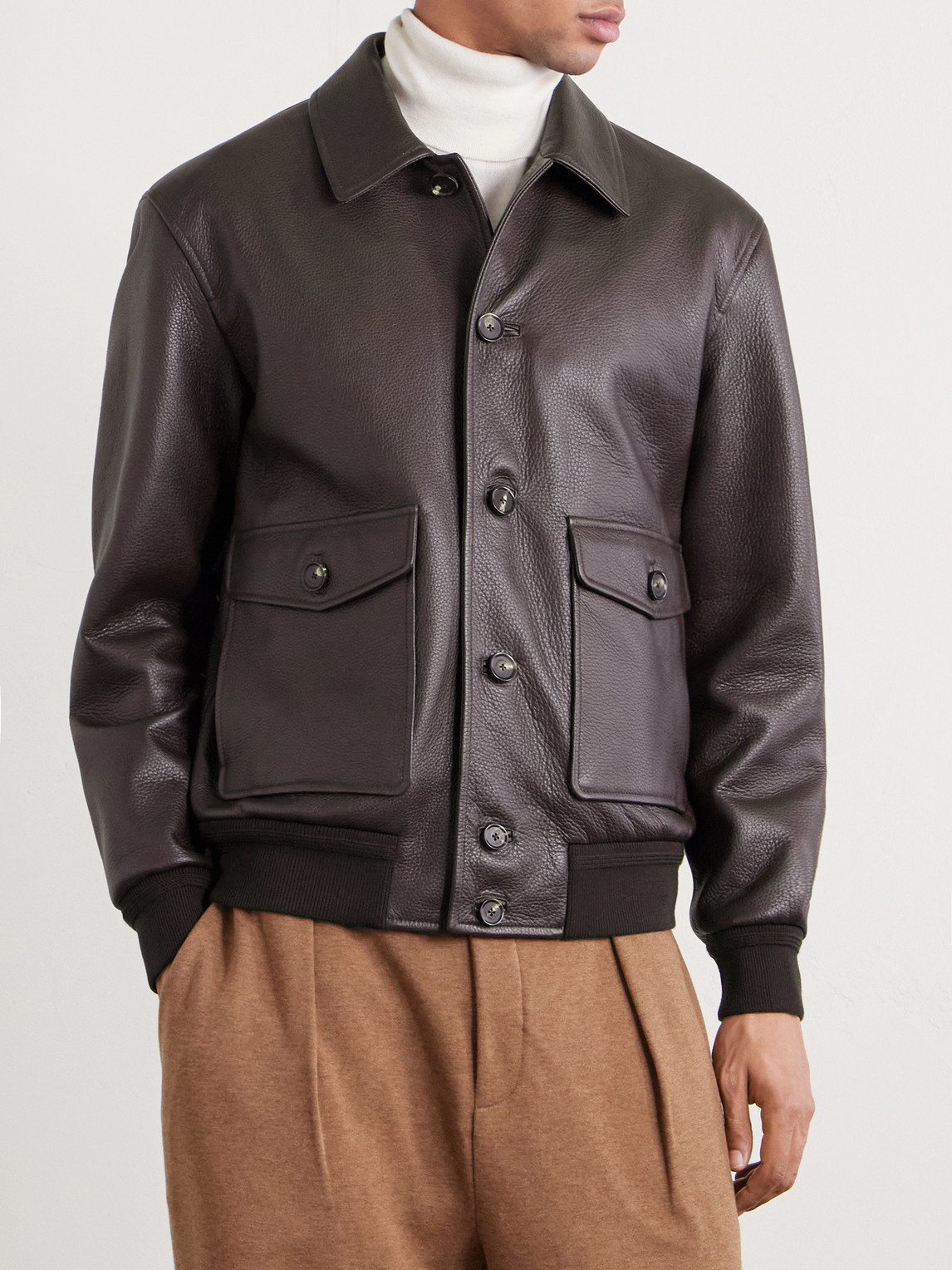 Halden Full-Grain Leather Bomber Jacket